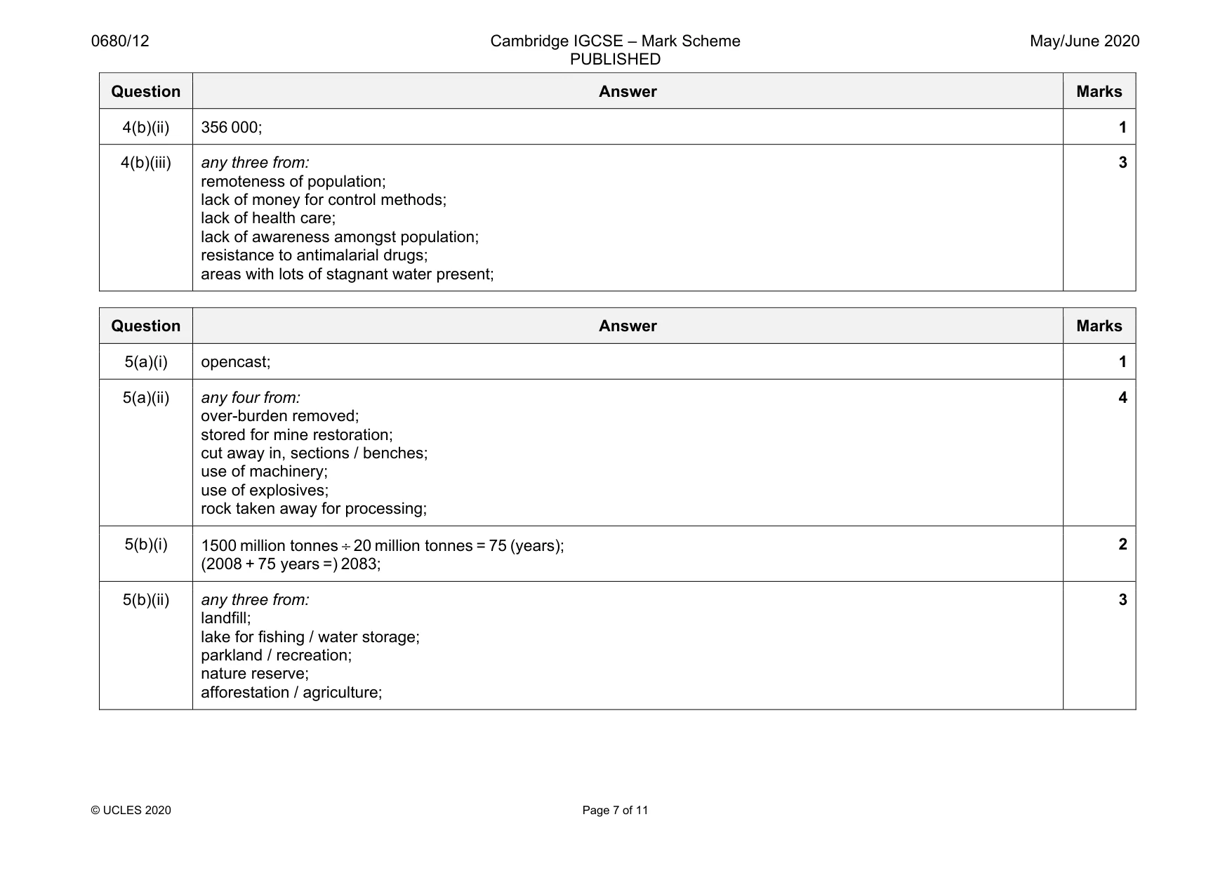 Mark scheme, page 7 of 11