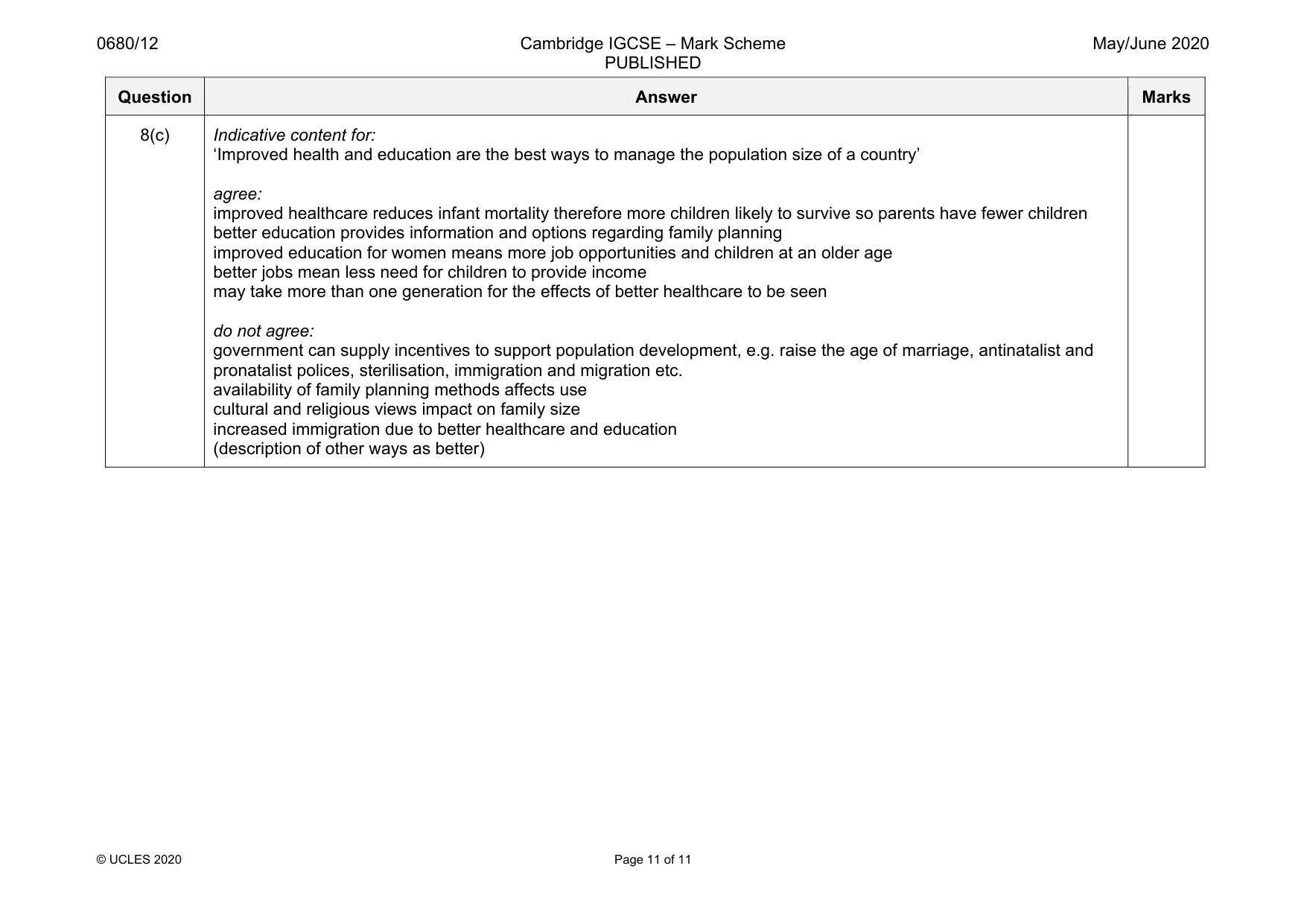 Mark scheme, page 11 of 11