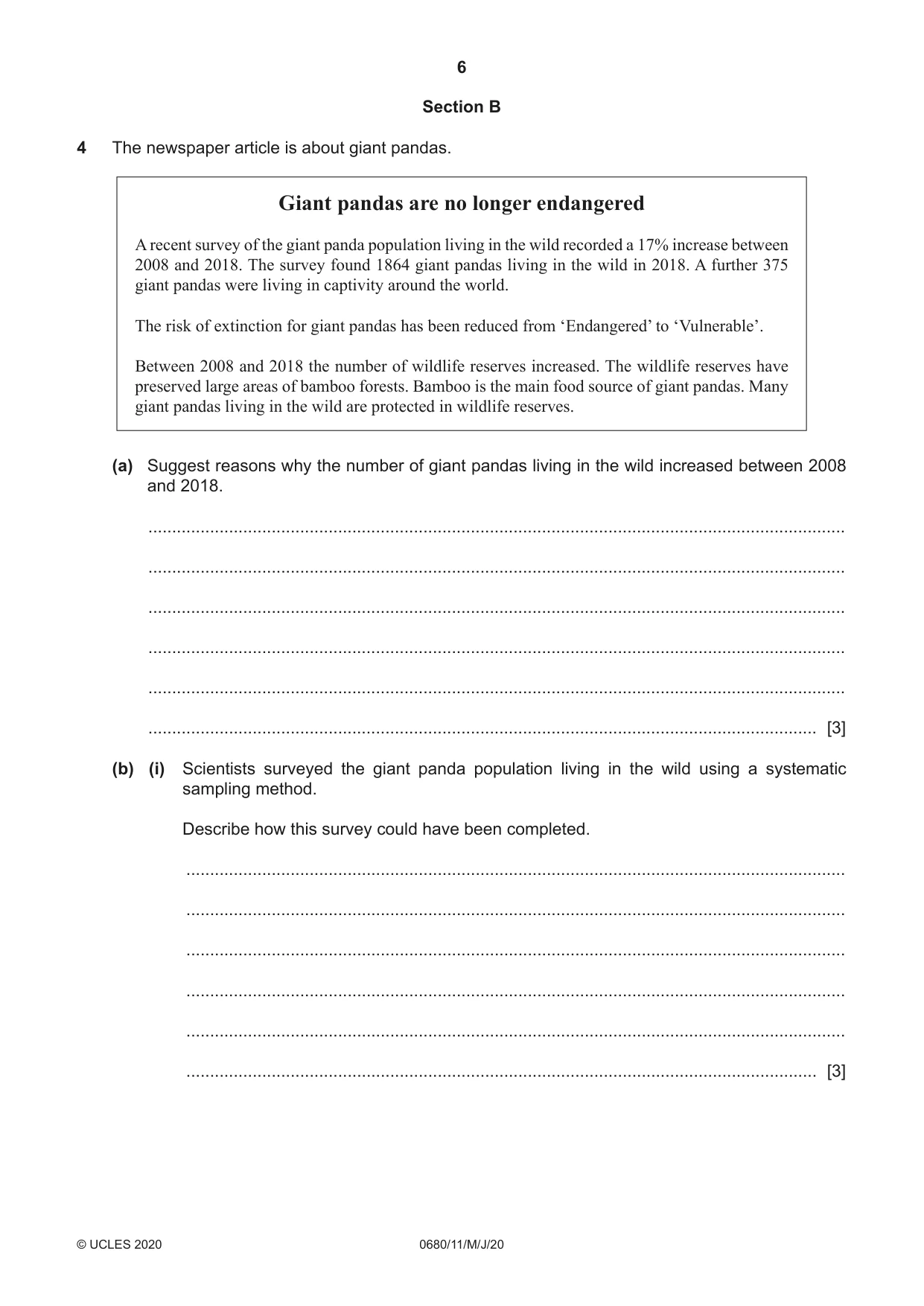 Cambridge IGCSE Environmental Management 0680 2020 May/June Paper 1 · Variant 1 question paper, page 6 of 20