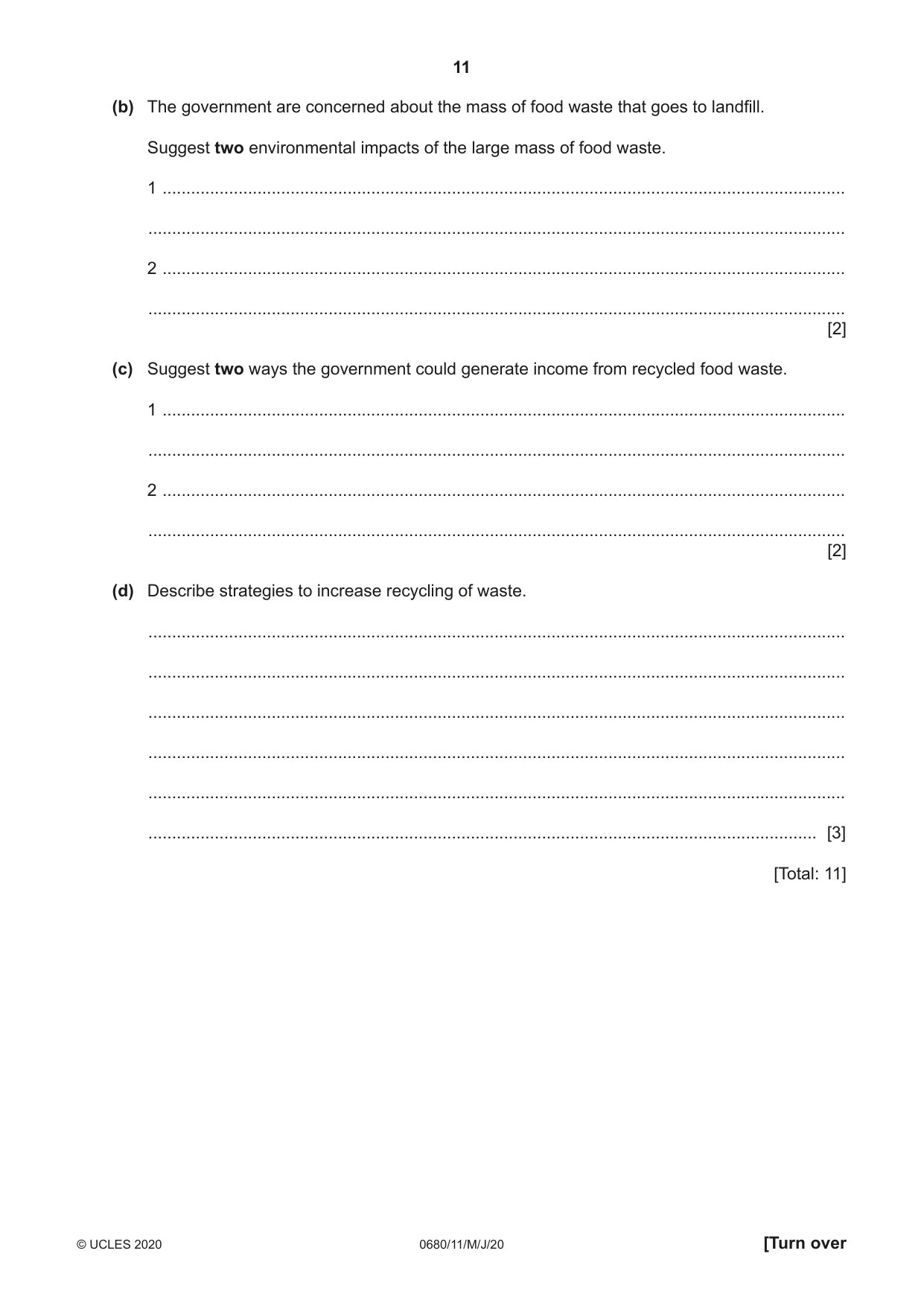 Cambridge IGCSE Environmental Management 0680 2020 May/June Paper 1 · Variant 1 question paper, page 11 of 20