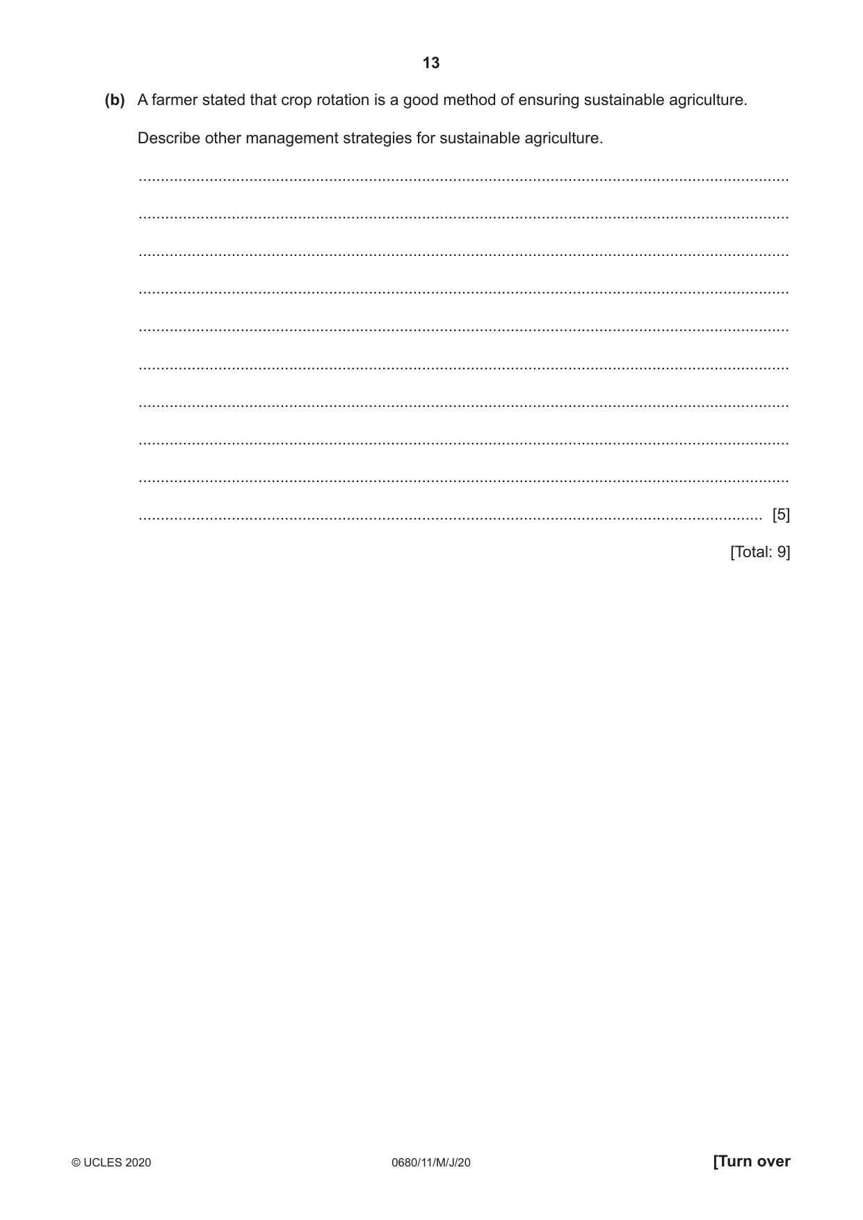 Cambridge IGCSE Environmental Management 0680 2020 May/June Paper 1 · Variant 1 question paper, page 13 of 20