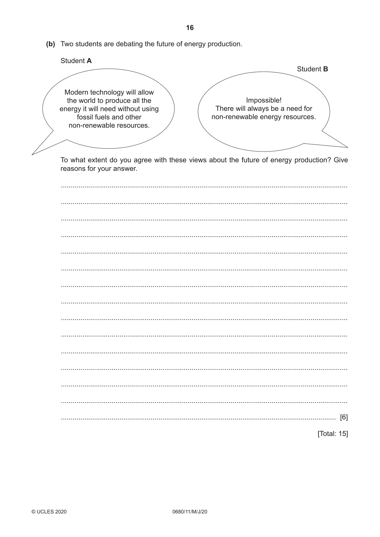 Cambridge IGCSE Environmental Management 0680 2020 May/June Paper 1 · Variant 1 question paper, page 16 of 20