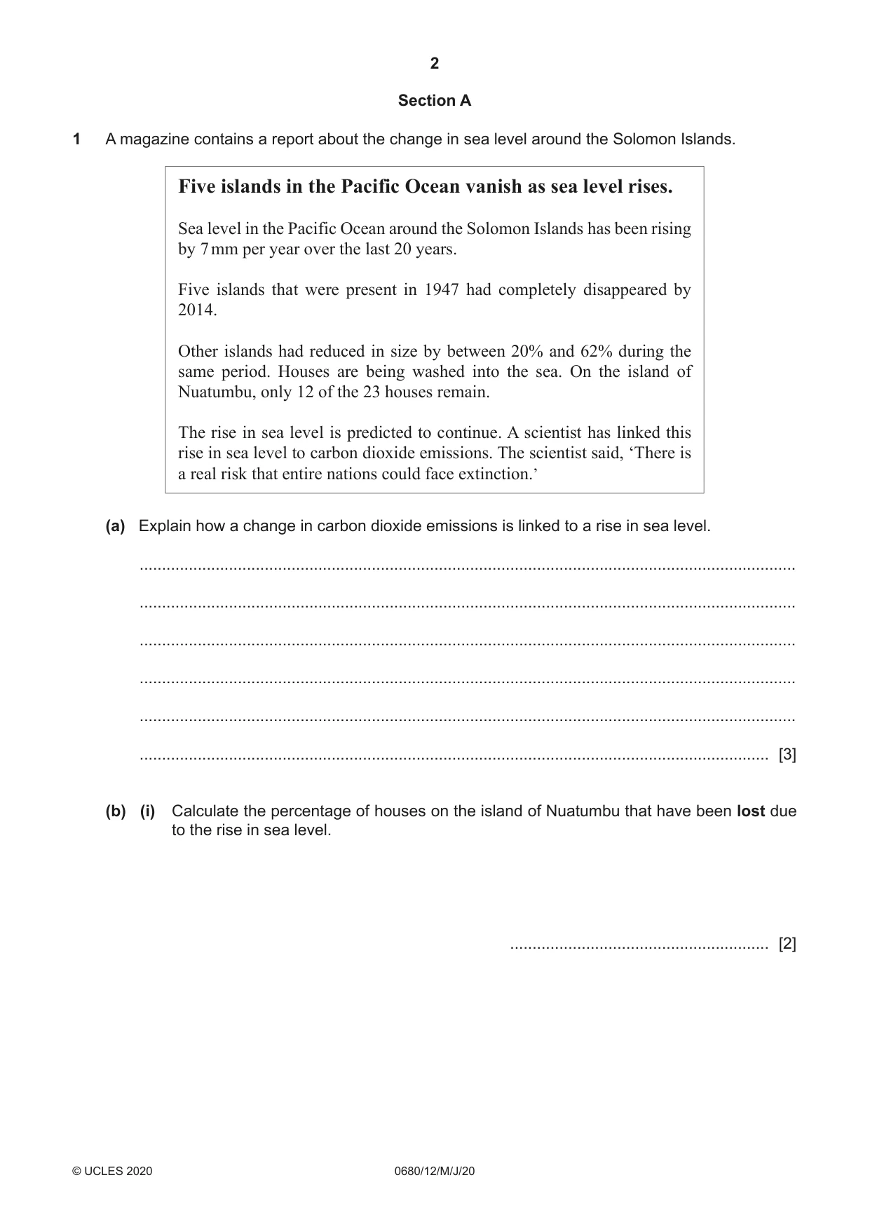 Cambridge IGCSE Environmental Management 0680 2020 May/June Paper 1 · Variant 2 question paper, page 2 of 20