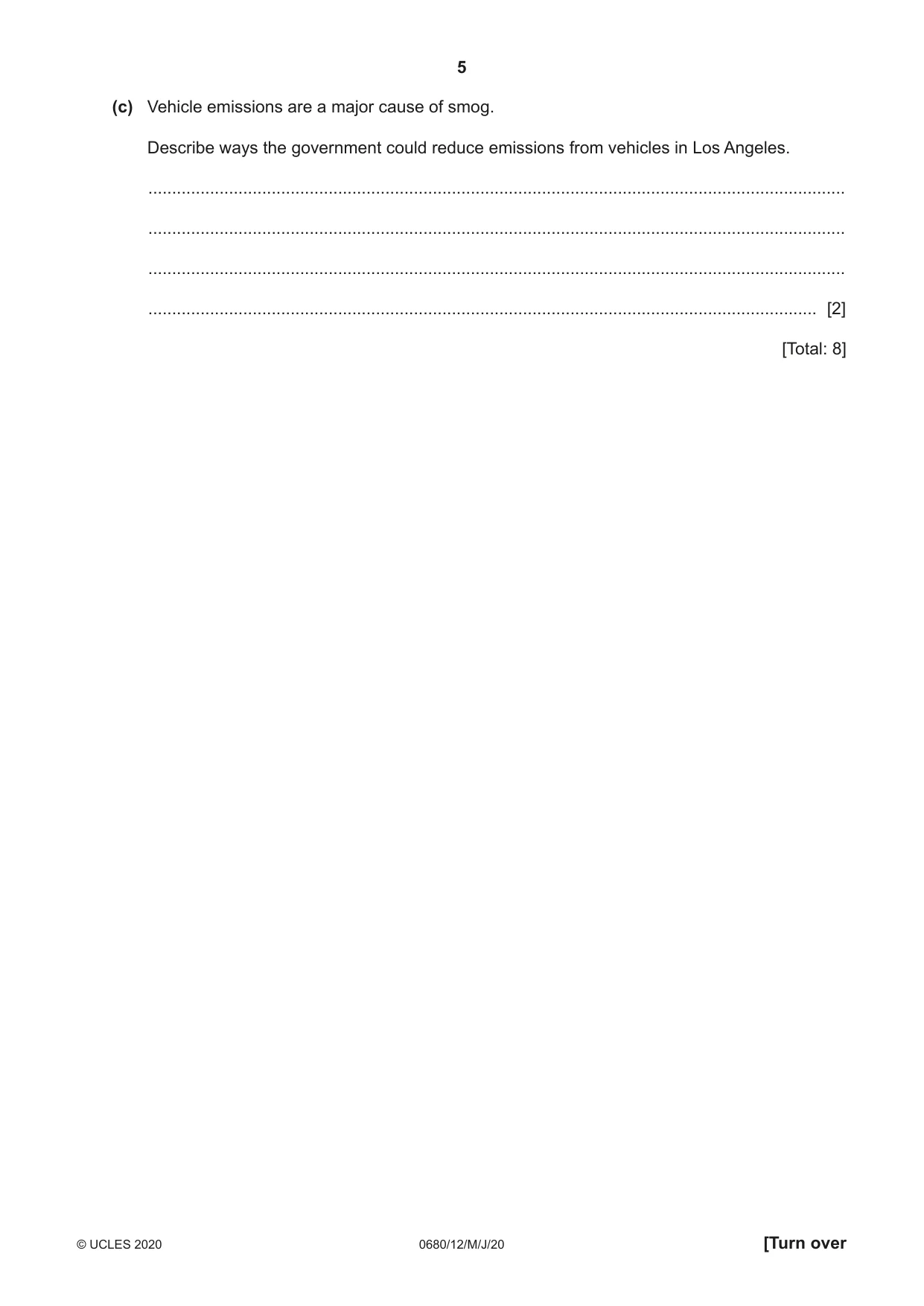 Cambridge IGCSE Environmental Management 0680 2020 May/June Paper 1 · Variant 2 question paper, page 5 of 20