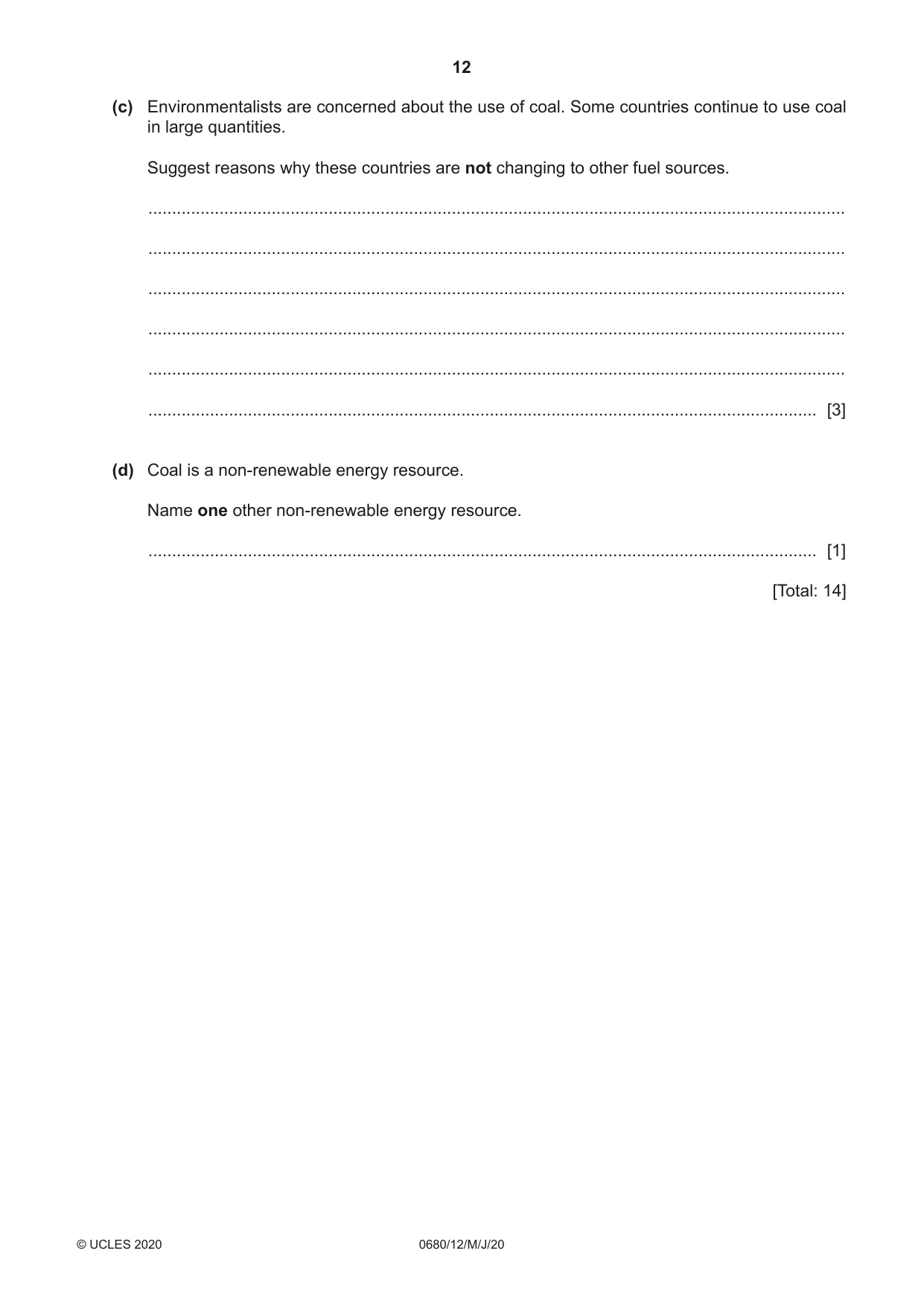 Cambridge IGCSE Environmental Management 0680 2020 May/June Paper 1 · Variant 2 question paper, page 12 of 20