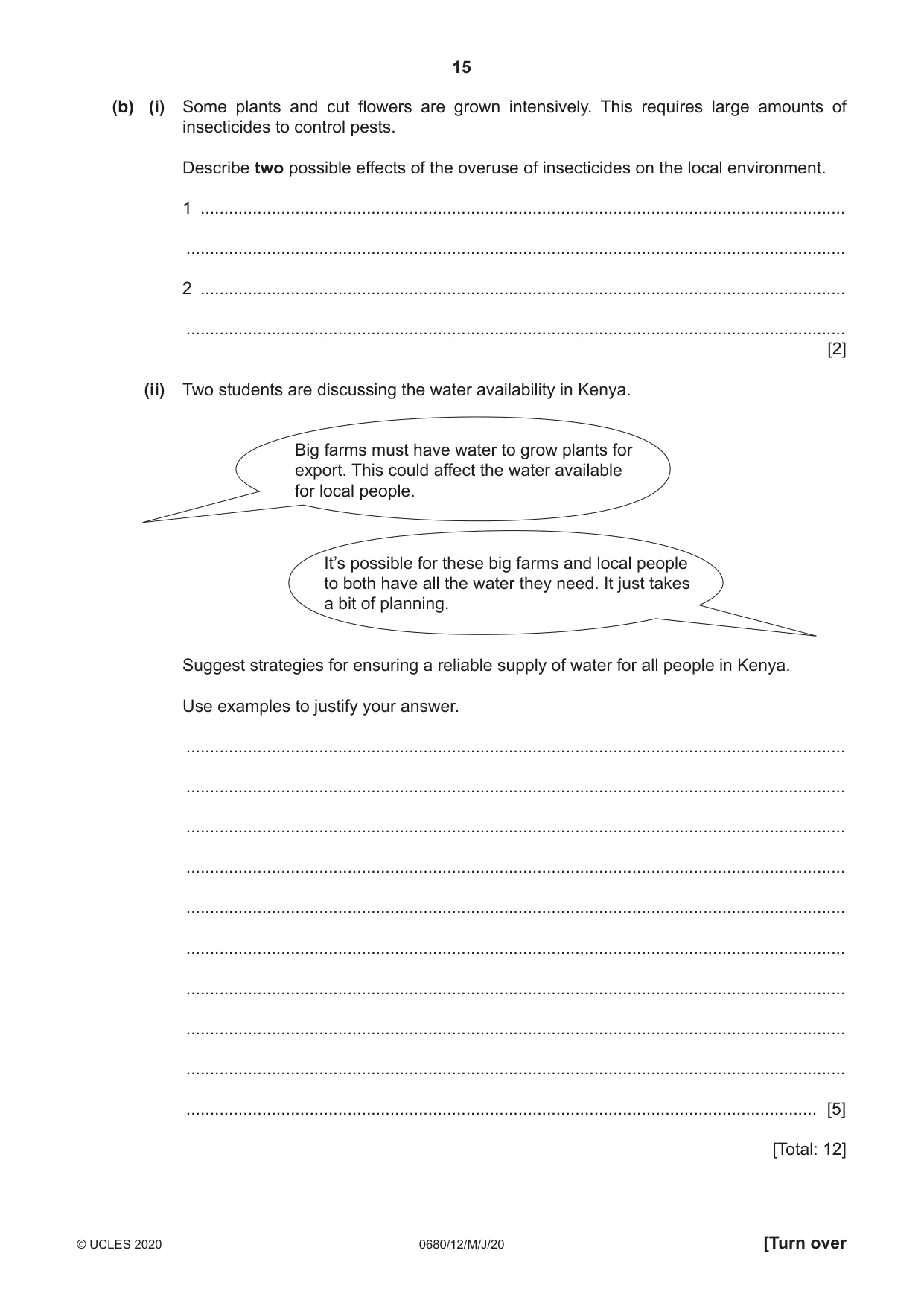 Cambridge IGCSE Environmental Management 0680 2020 May/June Paper 1 · Variant 2 question paper, page 15 of 20