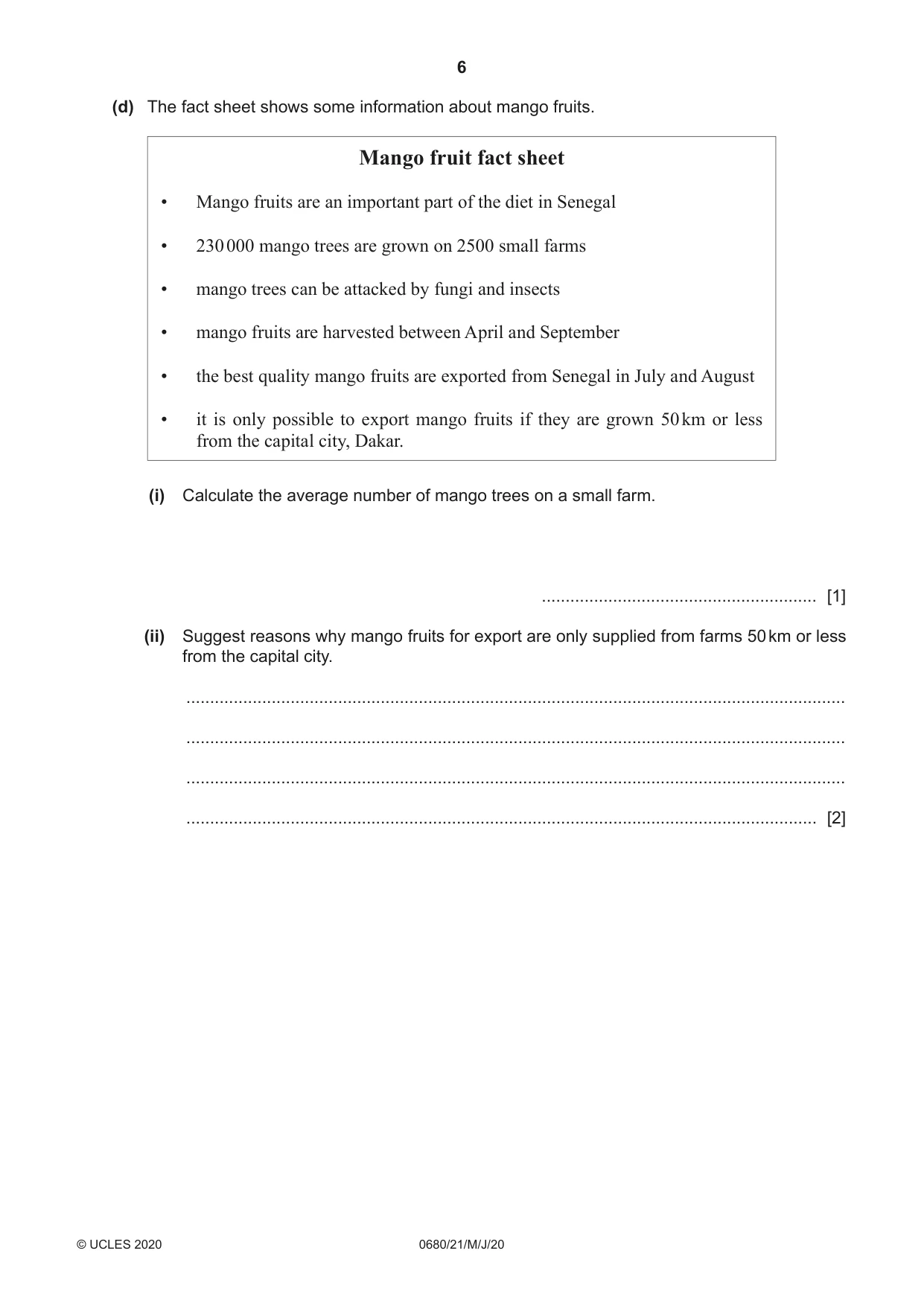Cambridge IGCSE Environmental Management 0680 2020 May/June Paper 2 · Variant 1 question paper, page 6 of 24