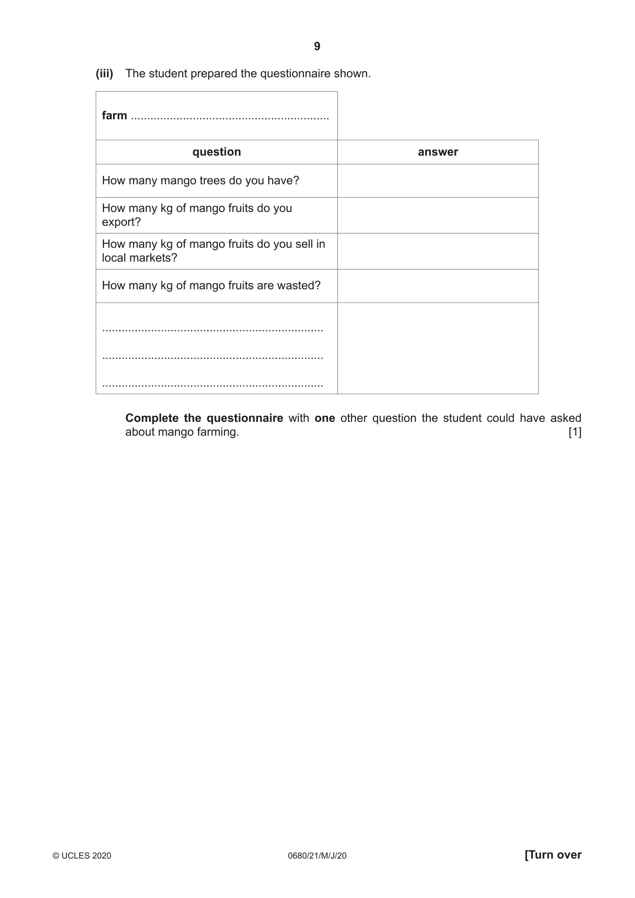Cambridge IGCSE Environmental Management 0680 2020 May/June Paper 2 · Variant 1 question paper, page 9 of 24