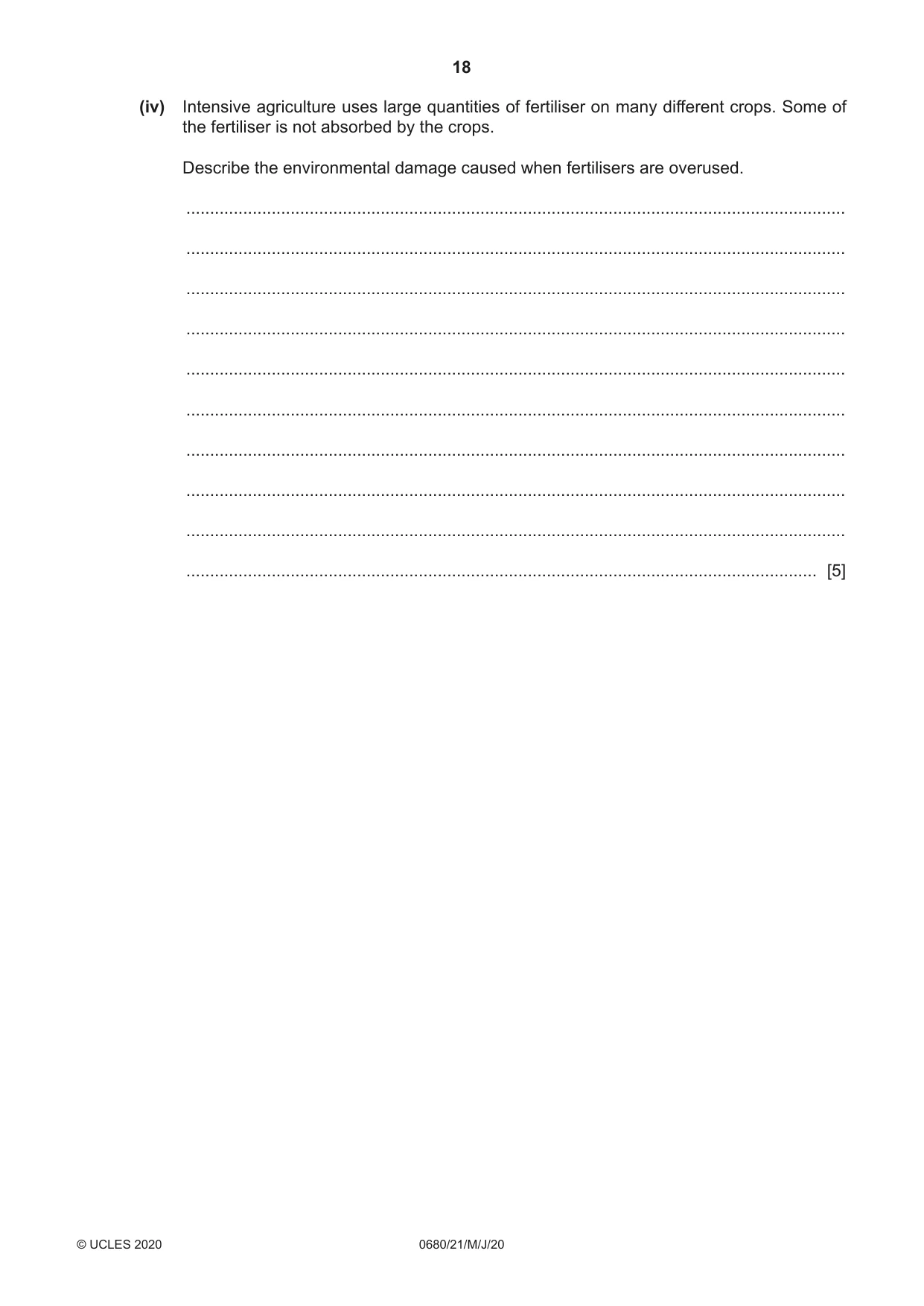 Cambridge IGCSE Environmental Management 0680 2020 May/June Paper 2 · Variant 1 question paper, page 18 of 24