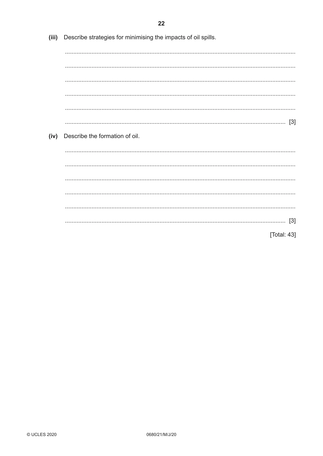 Cambridge IGCSE Environmental Management 0680 2020 May/June Paper 2 · Variant 1 question paper, page 22 of 24