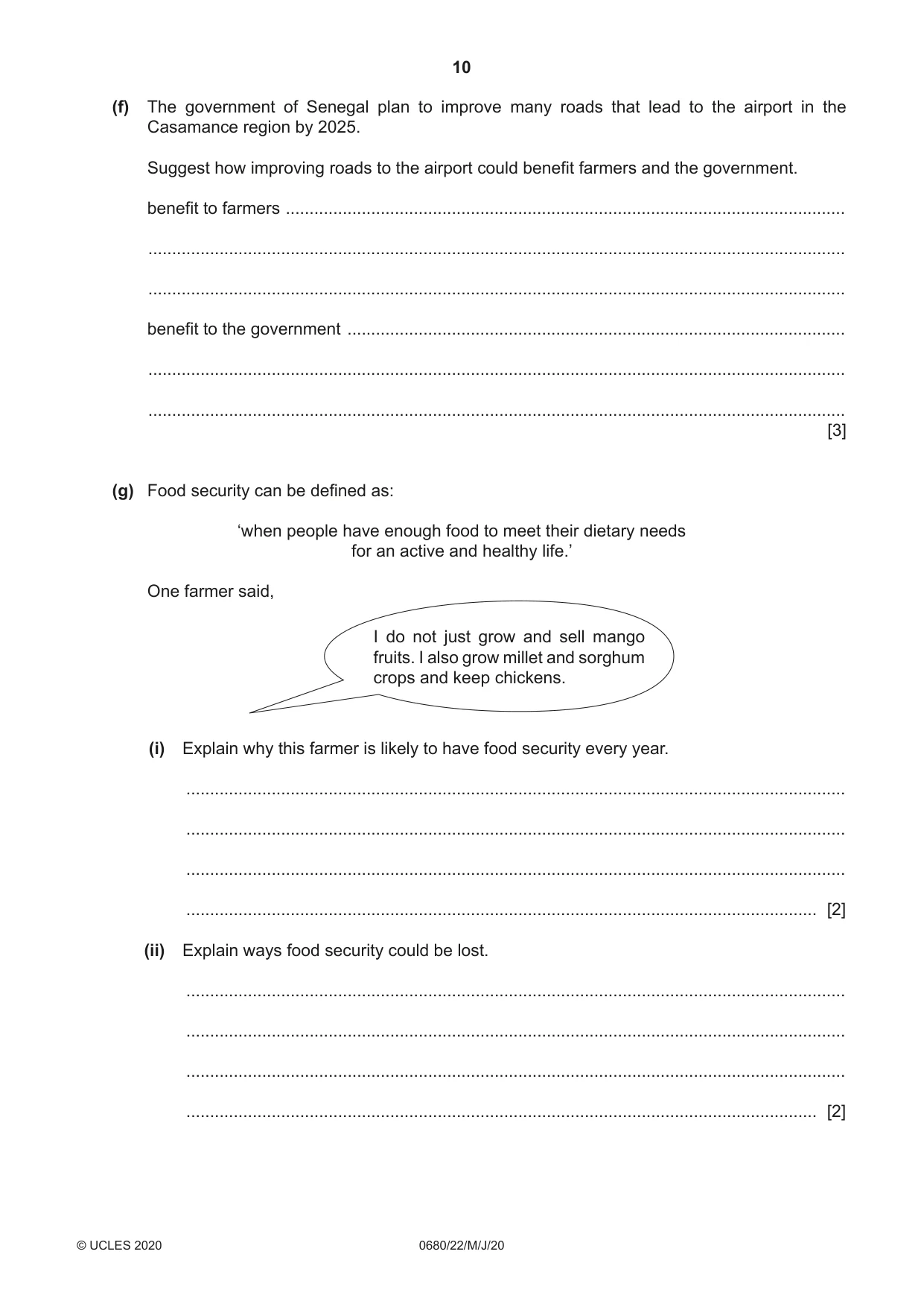 Cambridge IGCSE Environmental Management 0680 2020 May/June Paper 2 · Variant 2 question paper, page 10 of 20