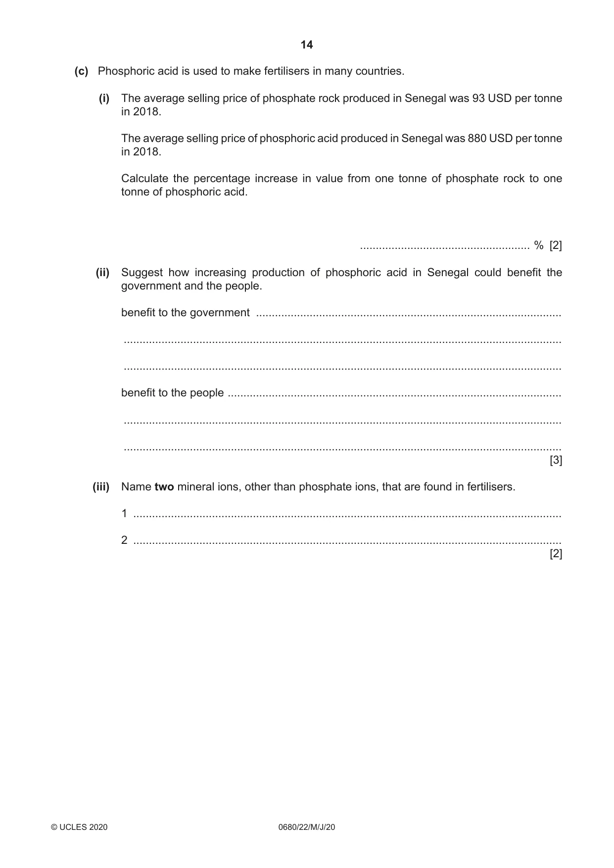 Cambridge IGCSE Environmental Management 0680 2020 May/June Paper 2 · Variant 2 question paper, page 14 of 20