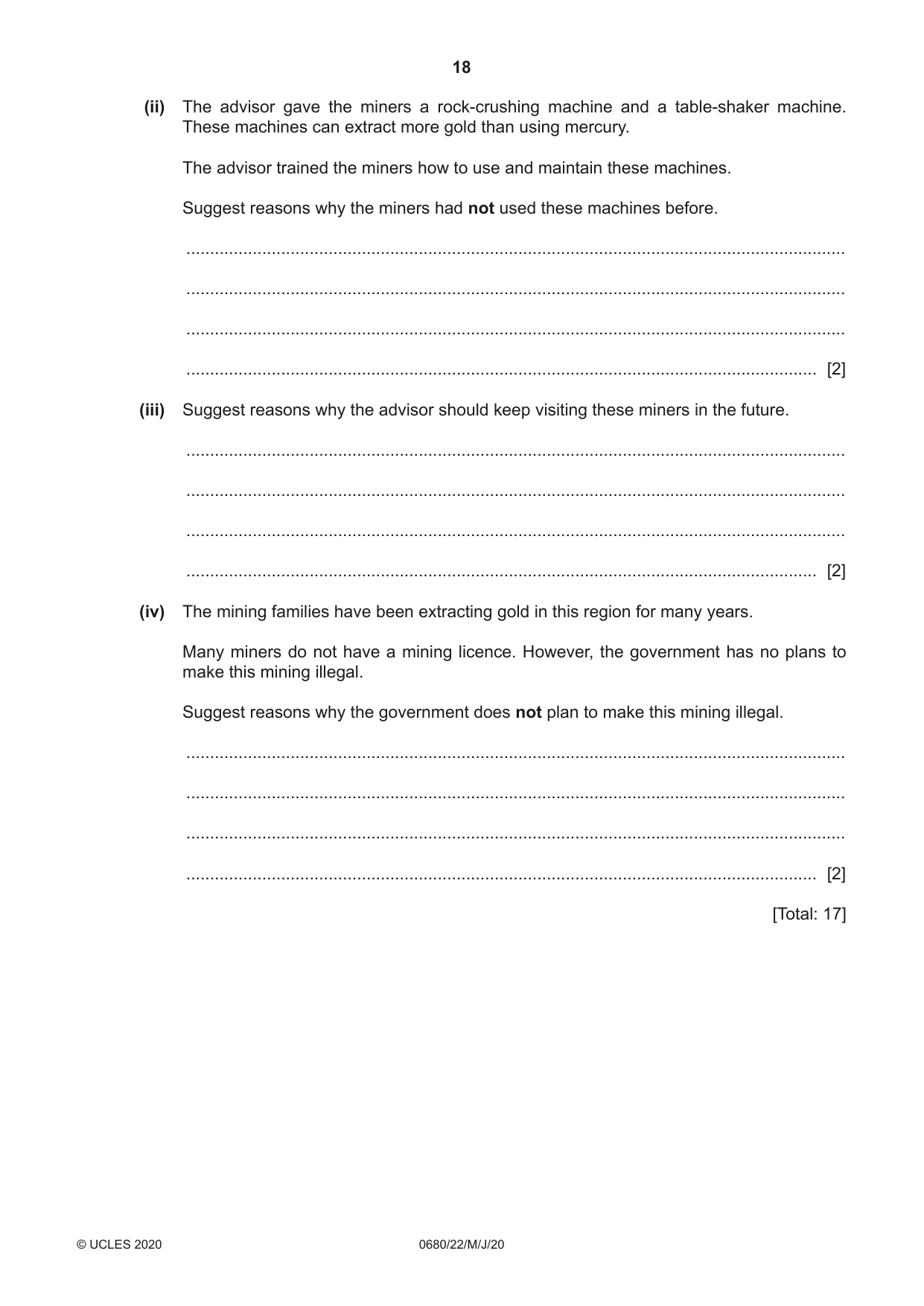 Cambridge IGCSE Environmental Management 0680 2020 May/June Paper 2 · Variant 2 question paper, page 18 of 20