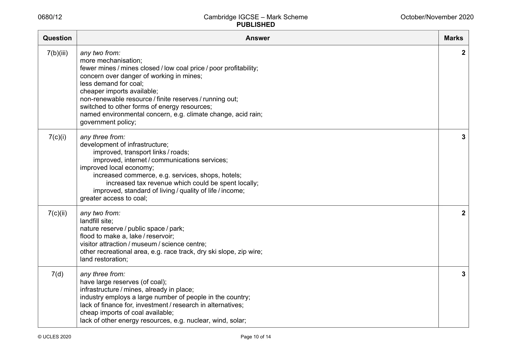 Mark scheme, page 10 of 14