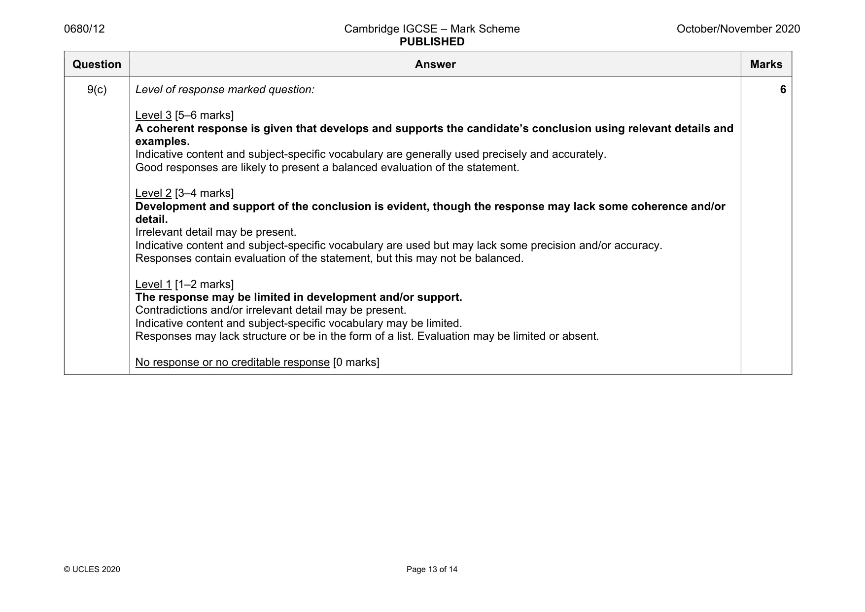 Mark scheme, page 13 of 14
