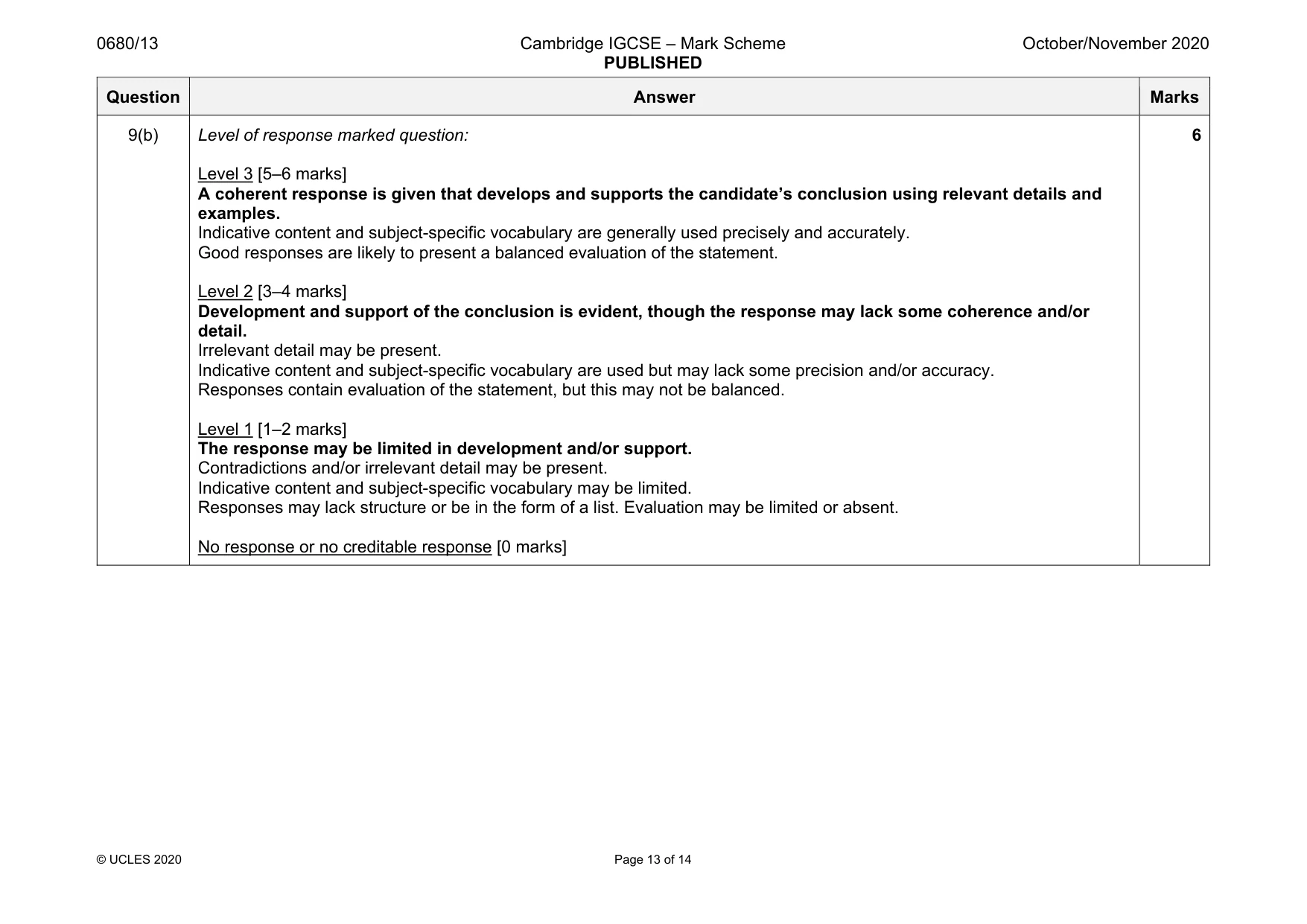 Mark scheme, page 13 of 14
