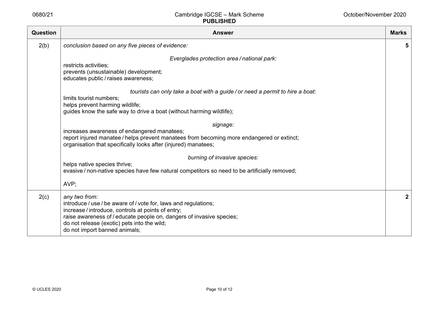 Mark scheme, page 10 of 12