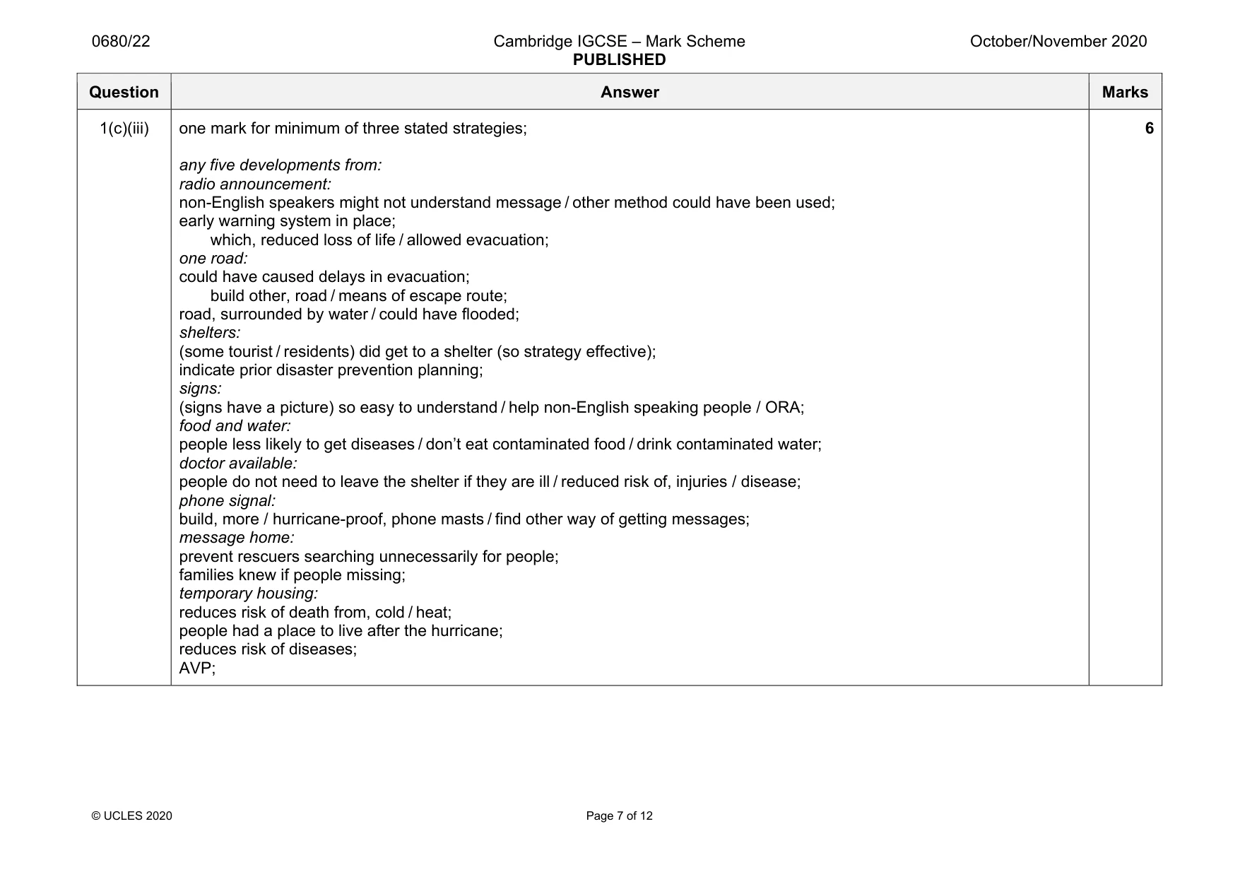 Mark scheme, page 7 of 12