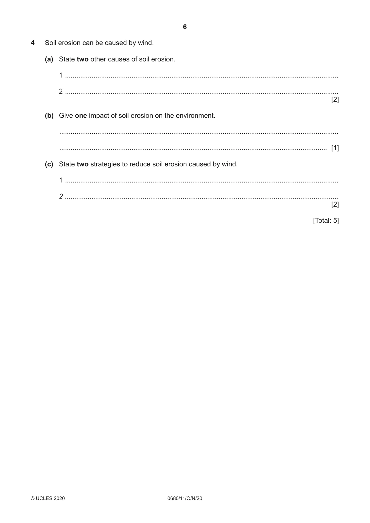Cambridge IGCSE Environmental Management 0680 2020 Oct/Nov Paper 1 · Variant 1 question paper, page 6 of 20