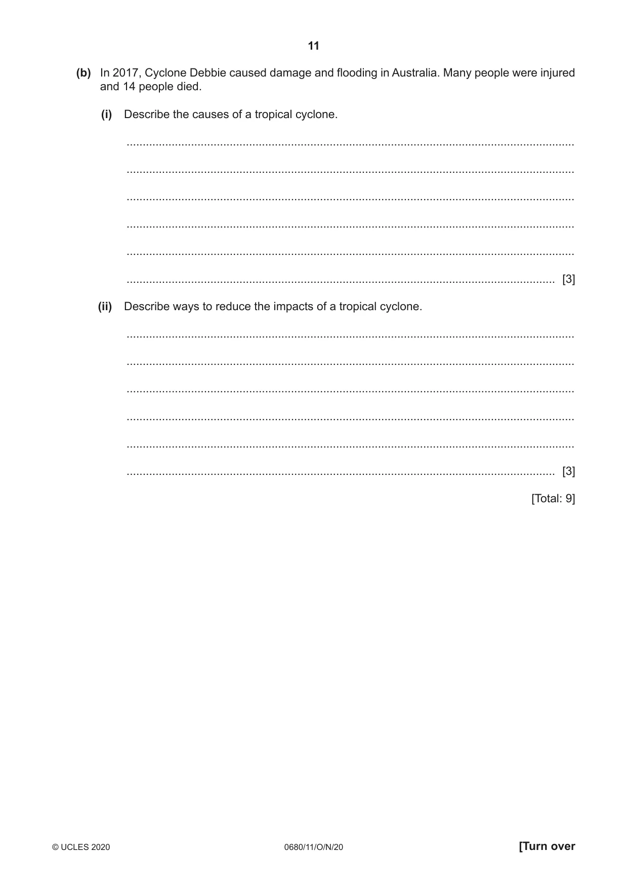 Cambridge IGCSE Environmental Management 0680 2020 Oct/Nov Paper 1 · Variant 1 question paper, page 11 of 20
