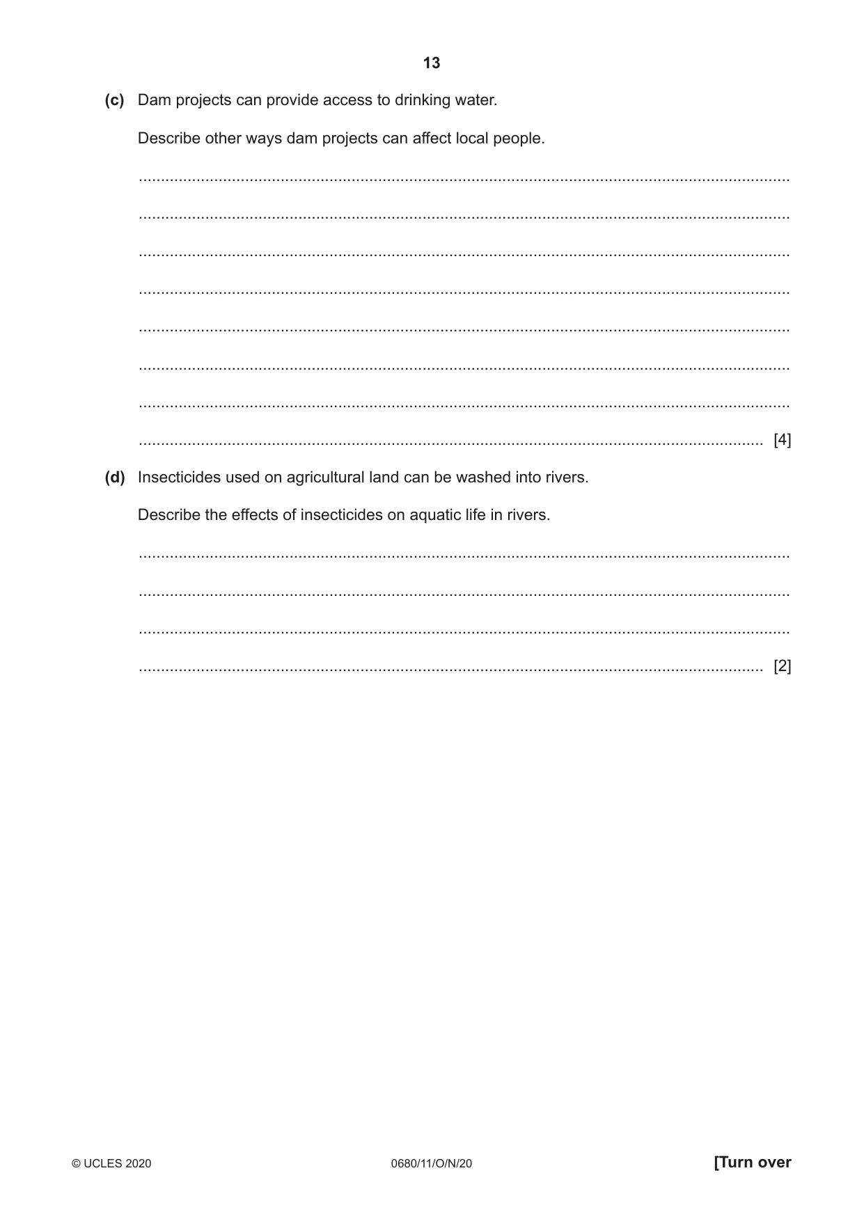 Cambridge IGCSE Environmental Management 0680 2020 Oct/Nov Paper 1 · Variant 1 question paper, page 13 of 20