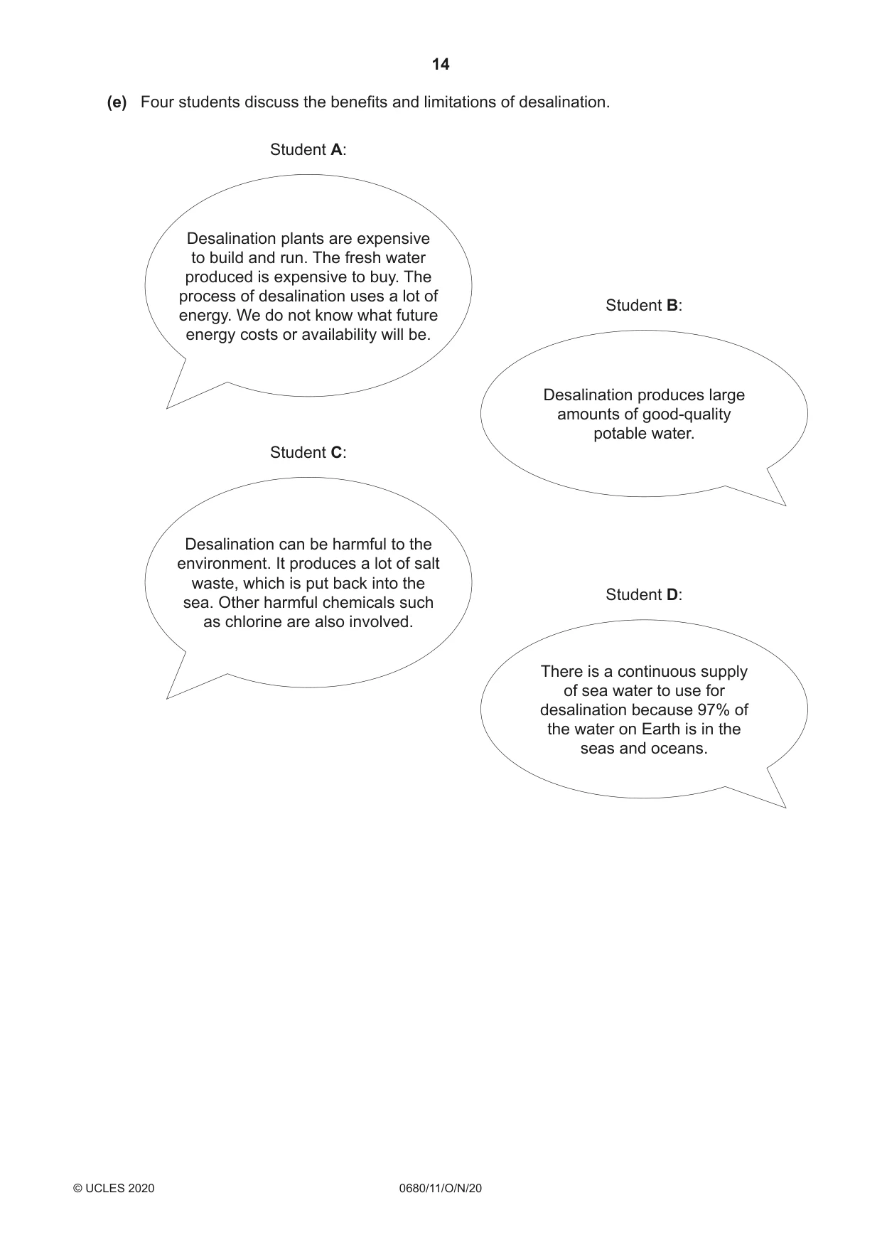 Cambridge IGCSE Environmental Management 0680 2020 Oct/Nov Paper 1 · Variant 1 question paper, page 14 of 20