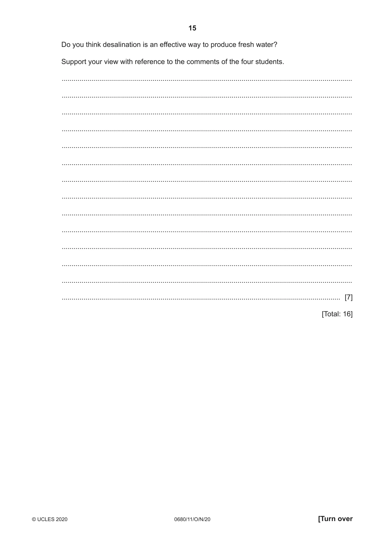 Cambridge IGCSE Environmental Management 0680 2020 Oct/Nov Paper 1 · Variant 1 question paper, page 15 of 20