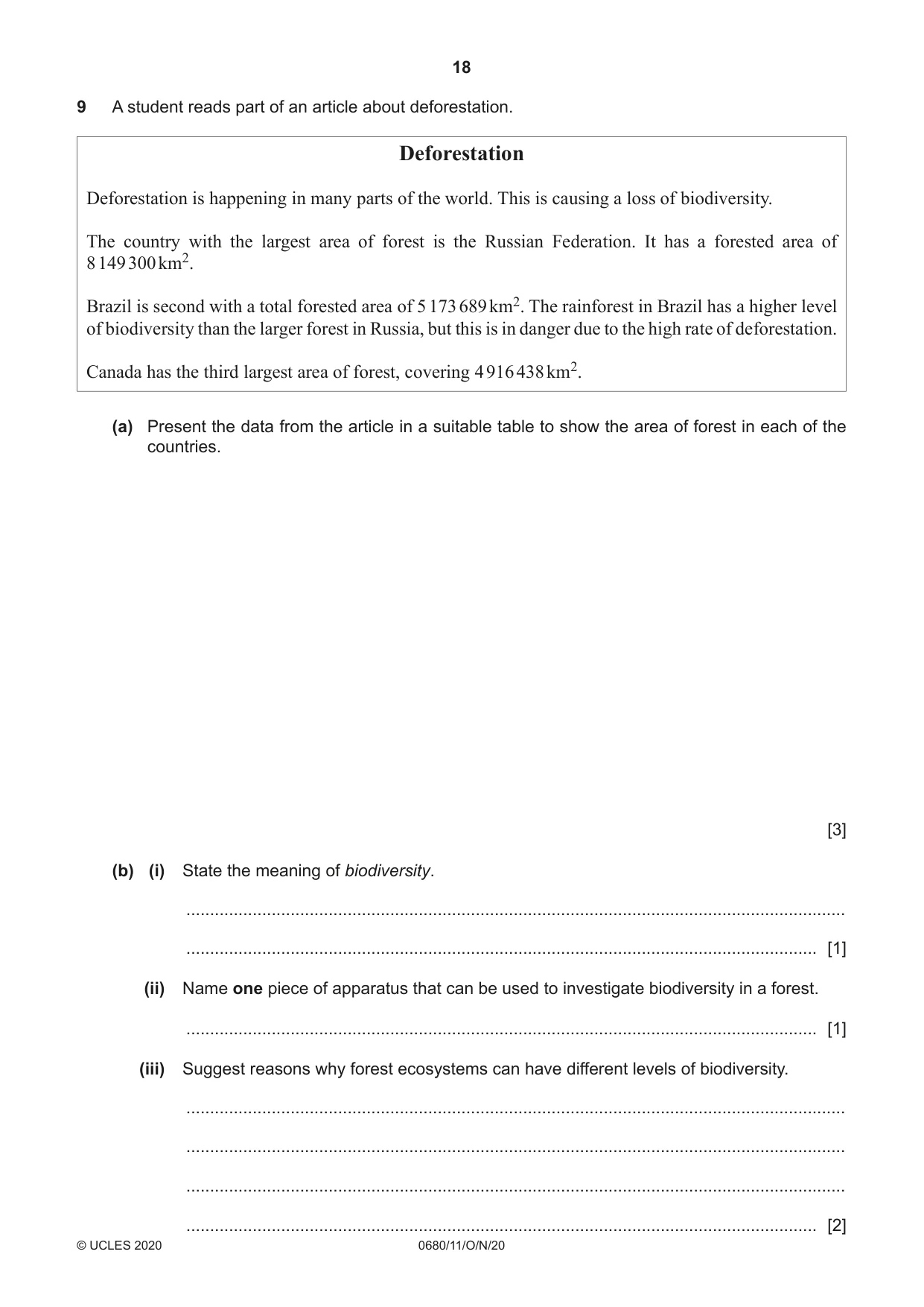 Cambridge IGCSE Environmental Management 0680 2020 Oct/Nov Paper 1 · Variant 1 question paper, page 18 of 20