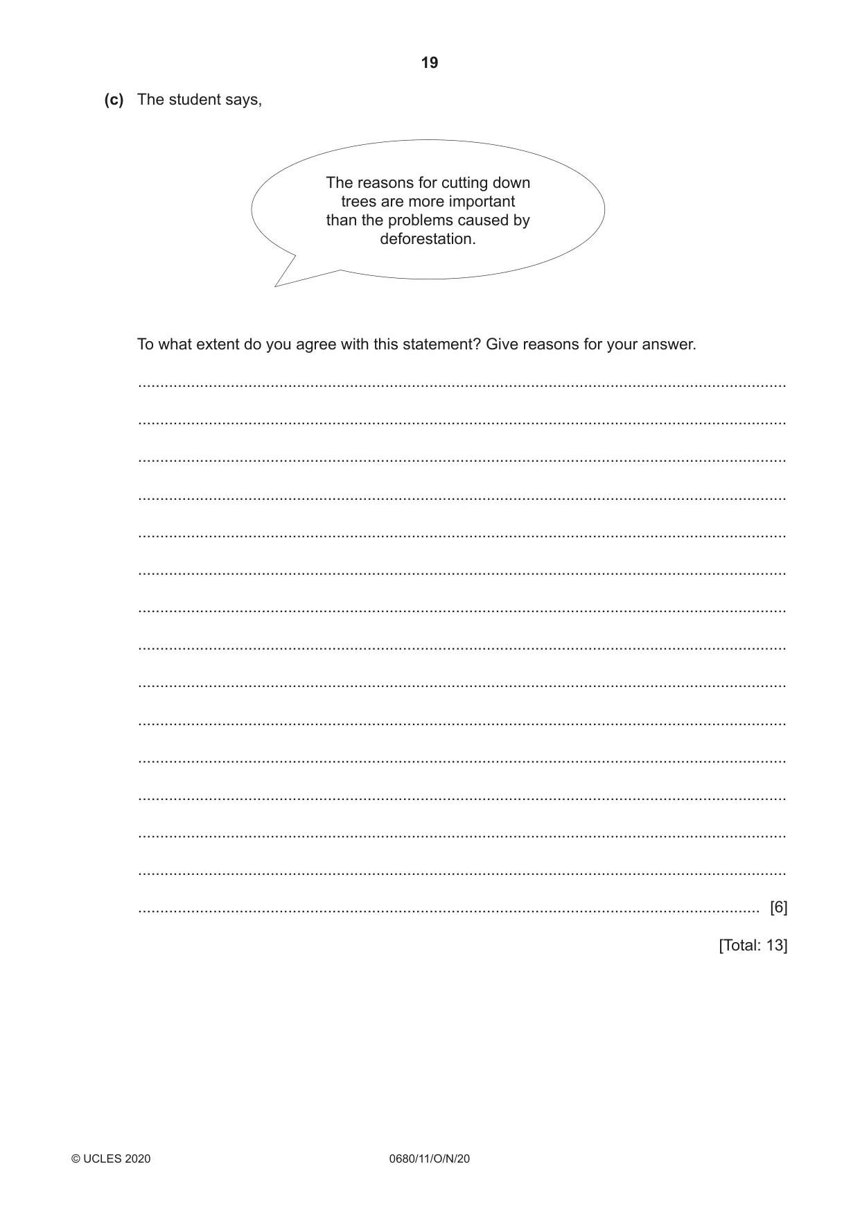 Cambridge IGCSE Environmental Management 0680 2020 Oct/Nov Paper 1 · Variant 1 question paper, page 19 of 20