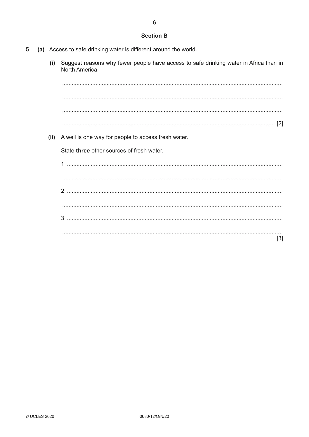 Cambridge IGCSE Environmental Management 0680 2020 Oct/Nov Paper 1 · Variant 2 question paper, page 6 of 20