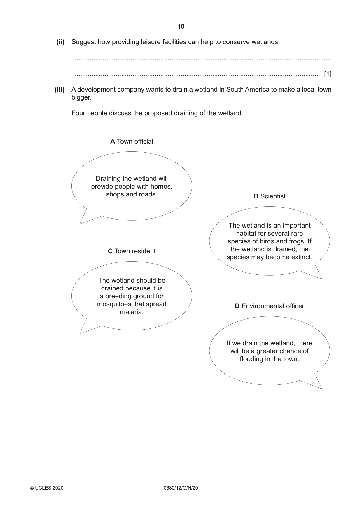 Cambridge IGCSE Environmental Management 0680 2020 Oct/Nov Paper 1 · Variant 2 question paper, page 10 of 20