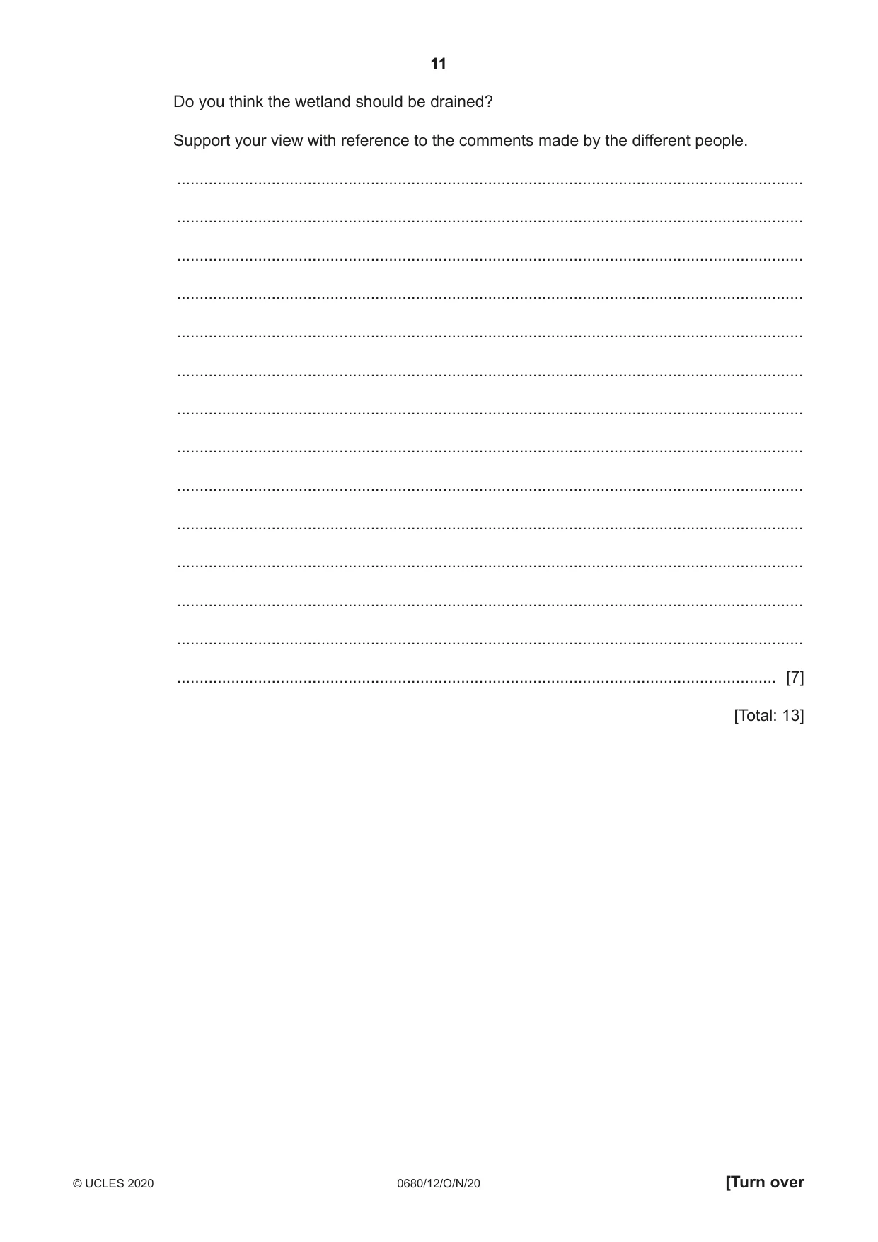 Cambridge IGCSE Environmental Management 0680 2020 Oct/Nov Paper 1 · Variant 2 question paper, page 11 of 20