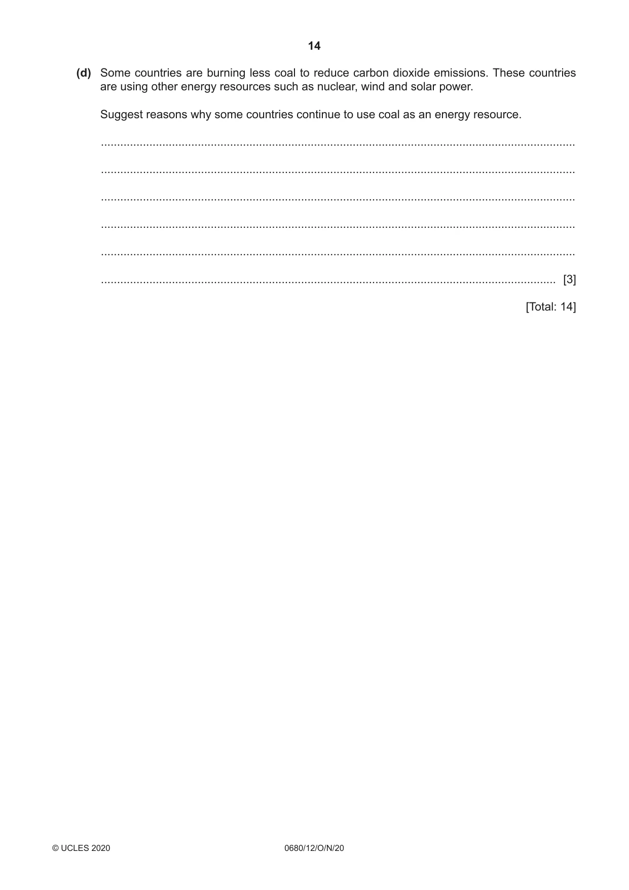 Cambridge IGCSE Environmental Management 0680 2020 Oct/Nov Paper 1 · Variant 2 question paper, page 14 of 20