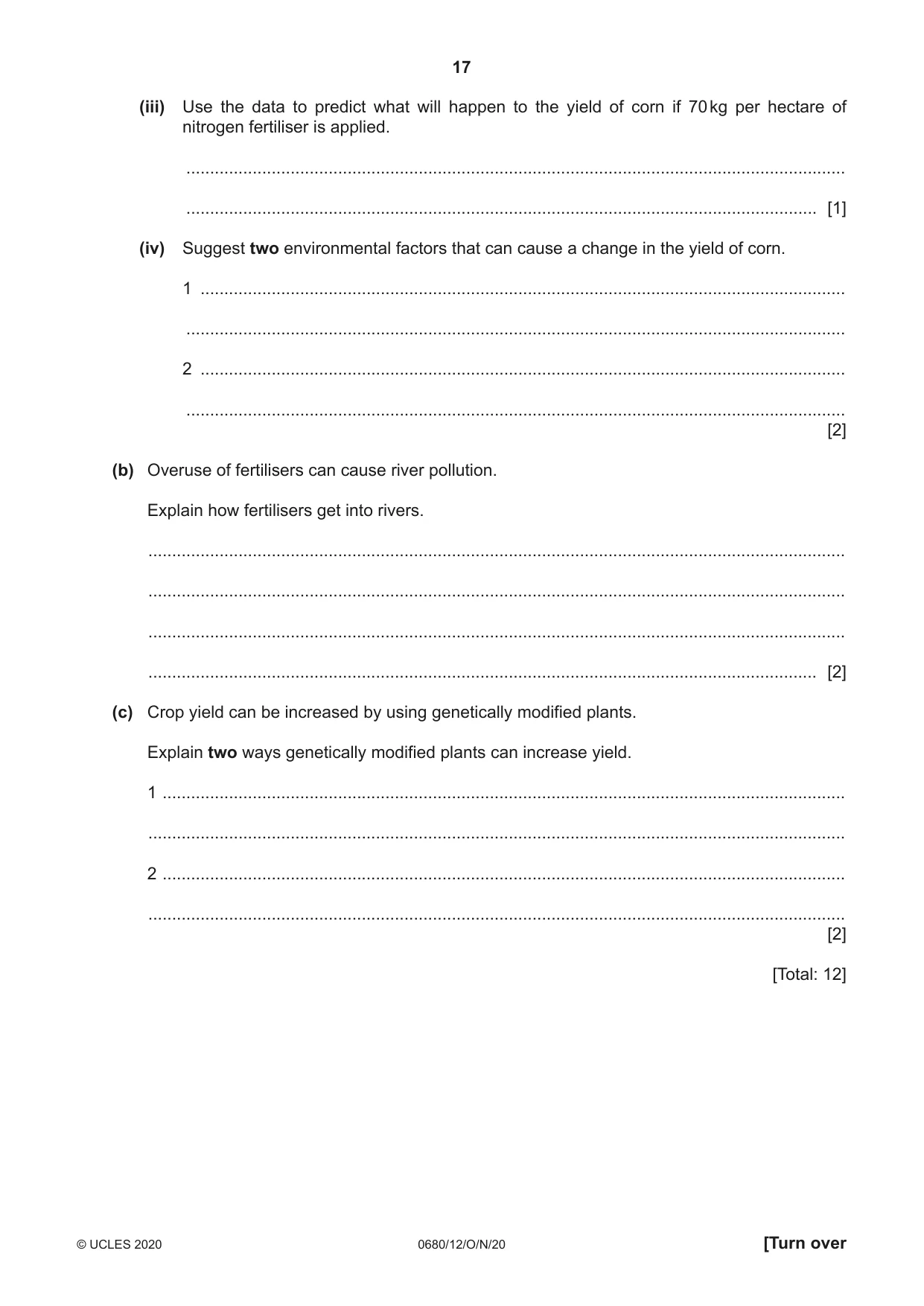 Cambridge IGCSE Environmental Management 0680 2020 Oct/Nov Paper 1 · Variant 2 question paper, page 17 of 20