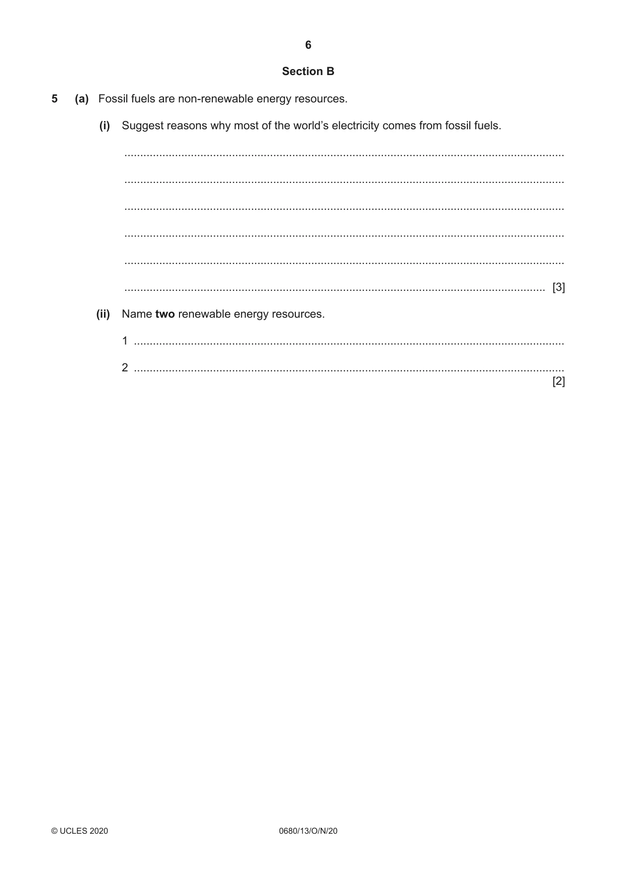 Cambridge IGCSE Environmental Management 0680 2020 Oct/Nov Paper 1 · Variant 3 question paper, page 6 of 16