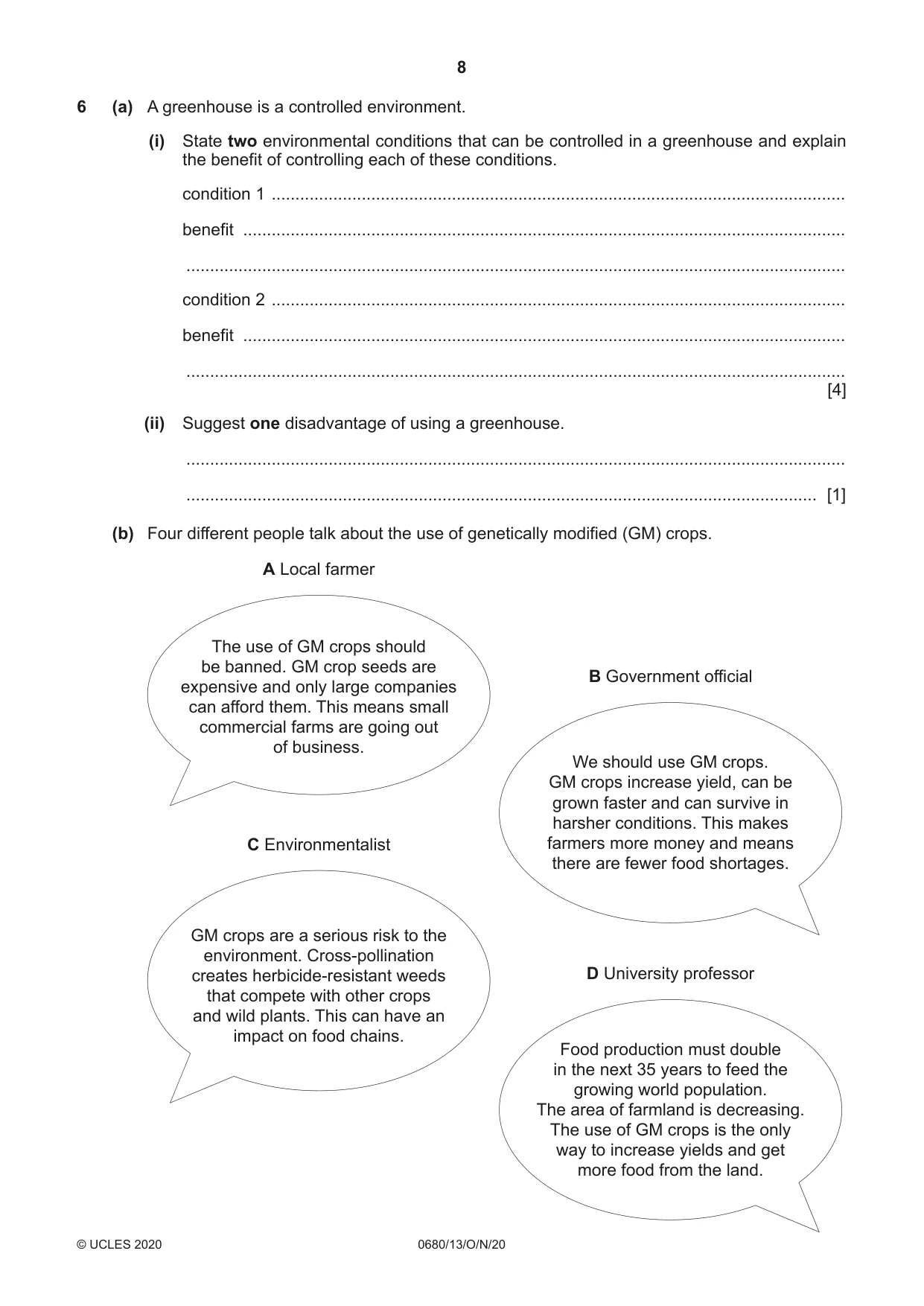 Cambridge IGCSE Environmental Management 0680 2020 Oct/Nov Paper 1 · Variant 3 question paper, page 8 of 16