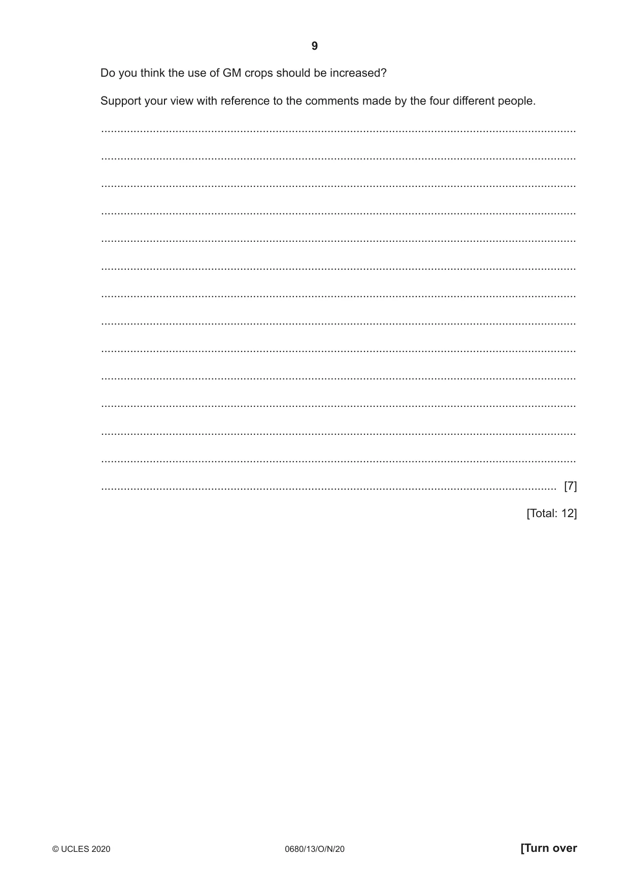 Cambridge IGCSE Environmental Management 0680 2020 Oct/Nov Paper 1 · Variant 3 question paper, page 9 of 16