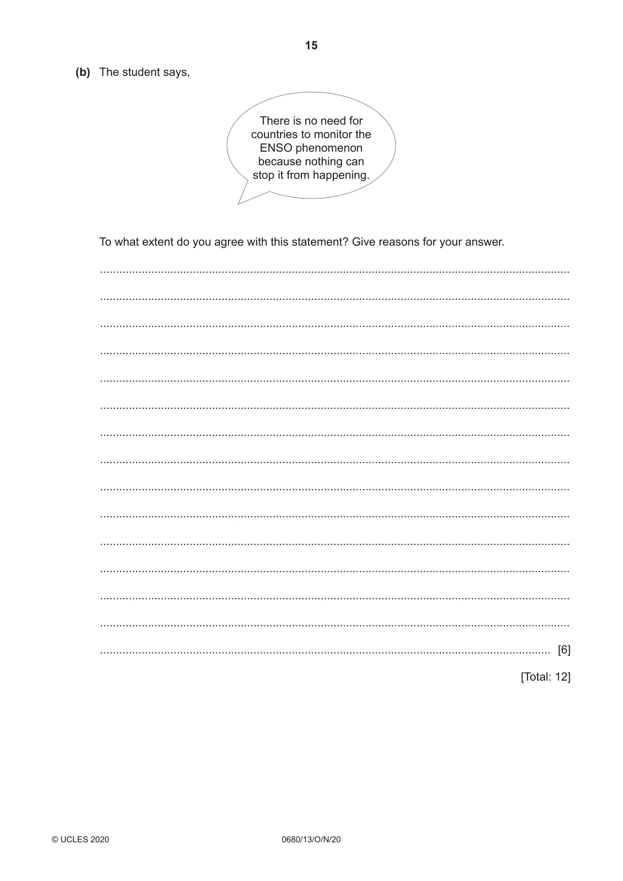 Cambridge IGCSE Environmental Management 0680 2020 Oct/Nov Paper 1 · Variant 3 question paper, page 15 of 16