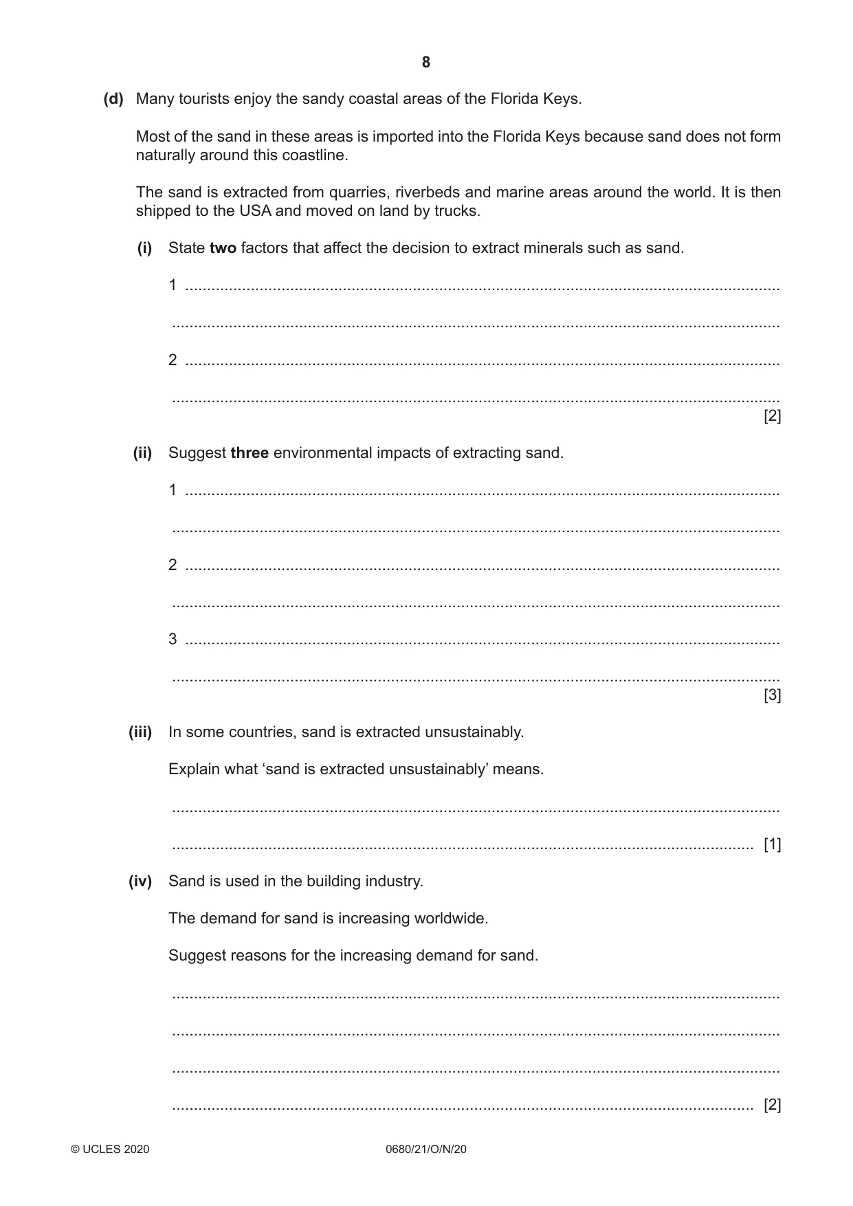Cambridge IGCSE Environmental Management 0680 2020 Oct/Nov Paper 2 · Variant 1 question paper, page 8 of 24