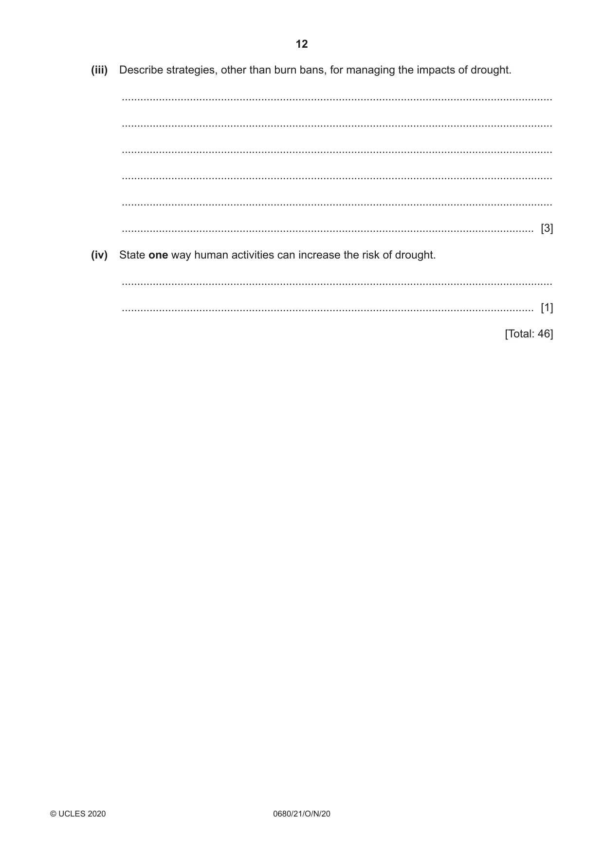 Cambridge IGCSE Environmental Management 0680 2020 Oct/Nov Paper 2 · Variant 1 question paper, page 12 of 24