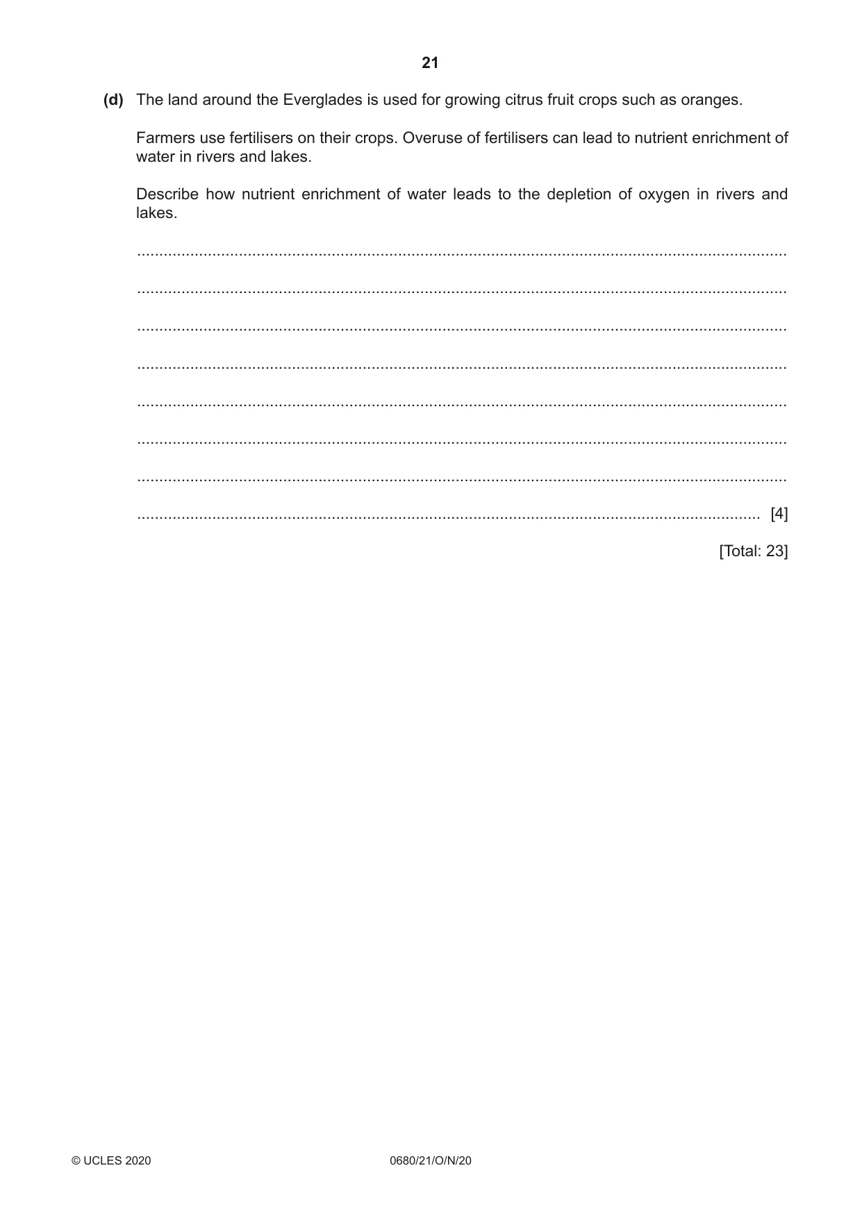 Cambridge IGCSE Environmental Management 0680 2020 Oct/Nov Paper 2 · Variant 1 question paper, page 21 of 24