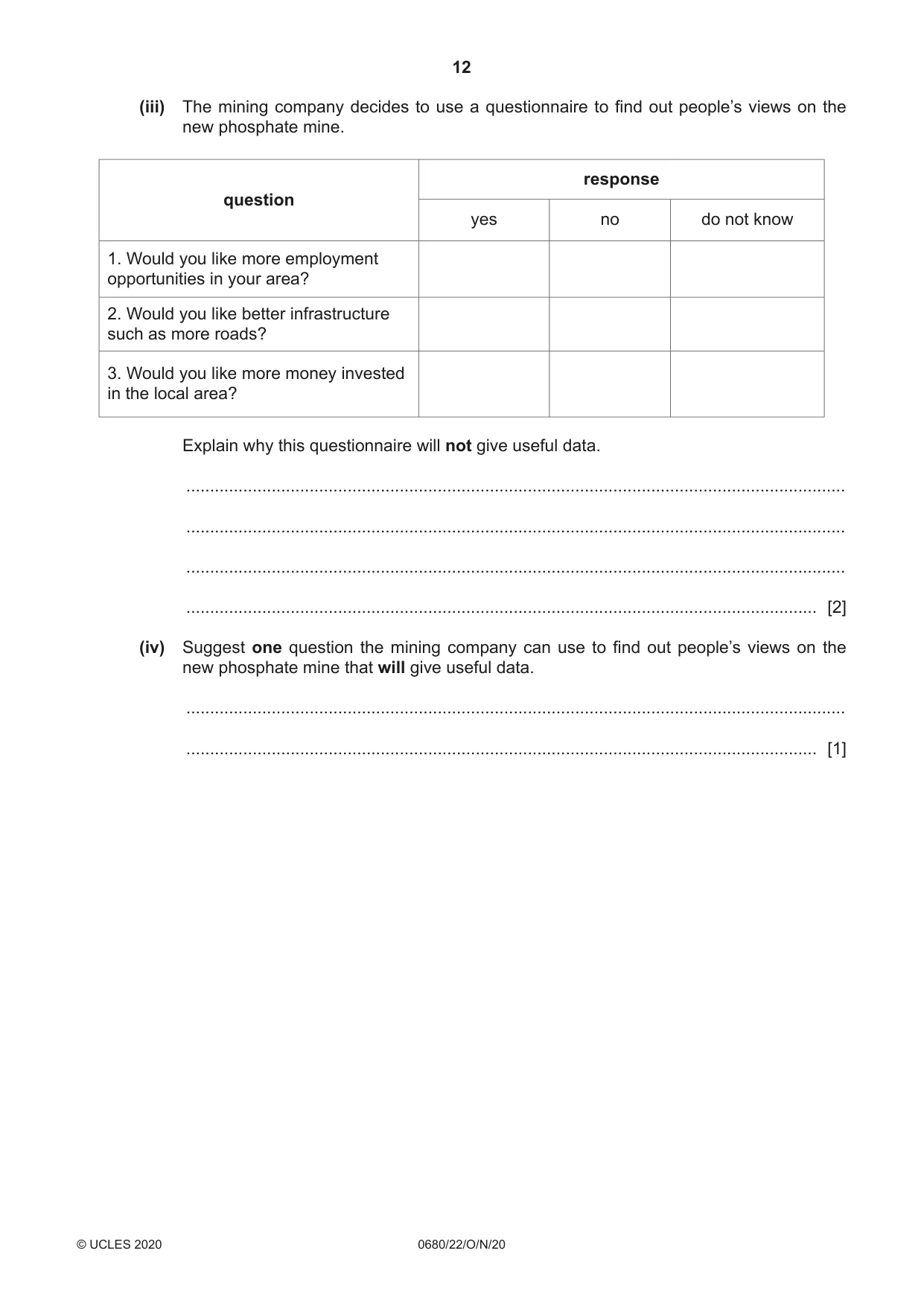 Cambridge IGCSE Environmental Management 0680 2020 Oct/Nov Paper 2 · Variant 2 question paper, page 12 of 24