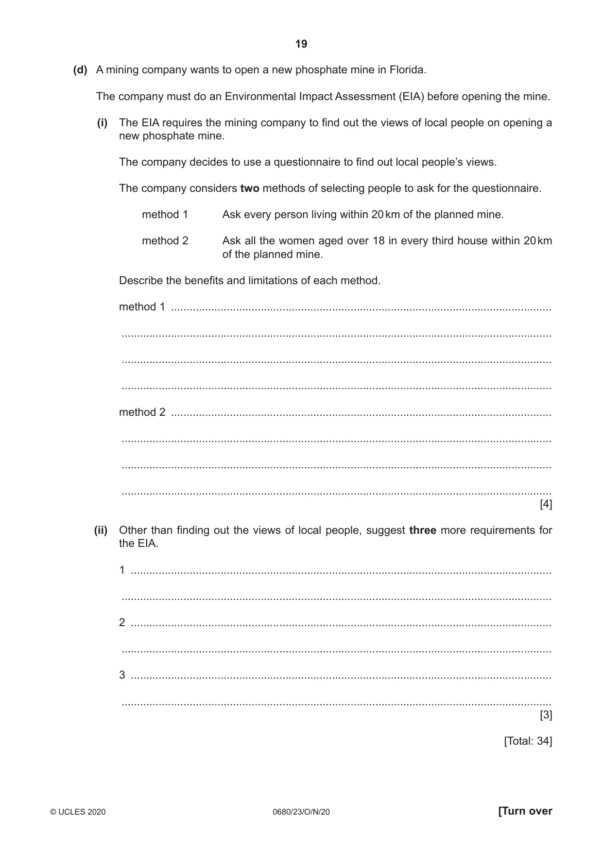 Cambridge IGCSE Environmental Management 0680 2020 Oct/Nov Paper 2 · Variant 3 question paper, page 19 of 24