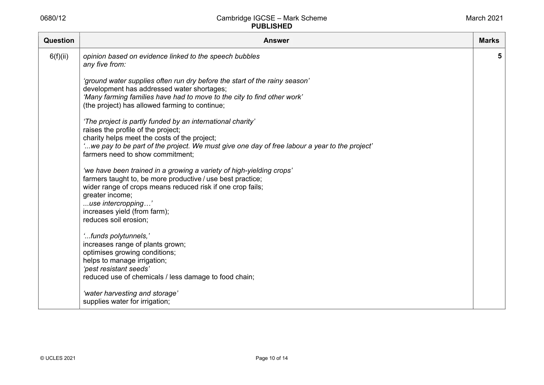 Mark scheme, page 10 of 14