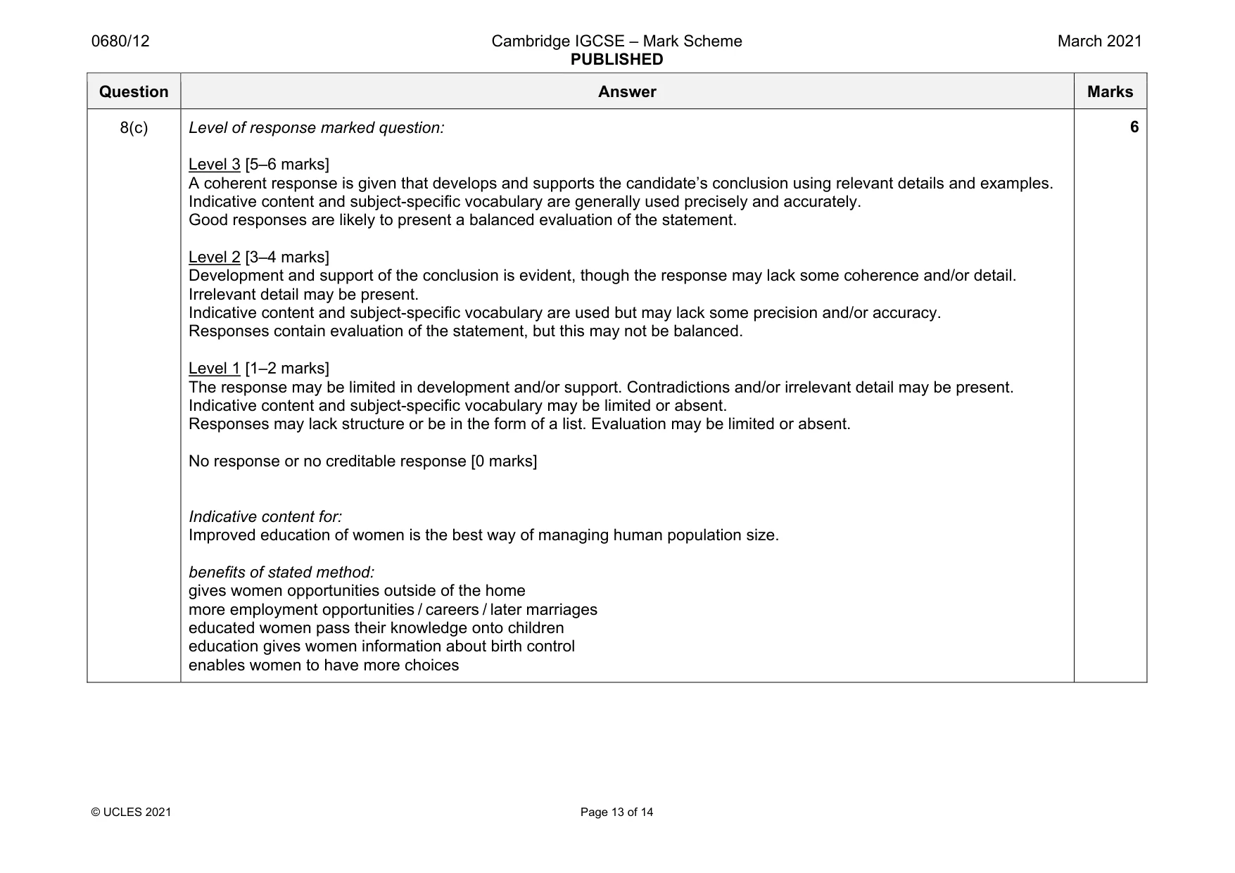 Mark scheme, page 13 of 14