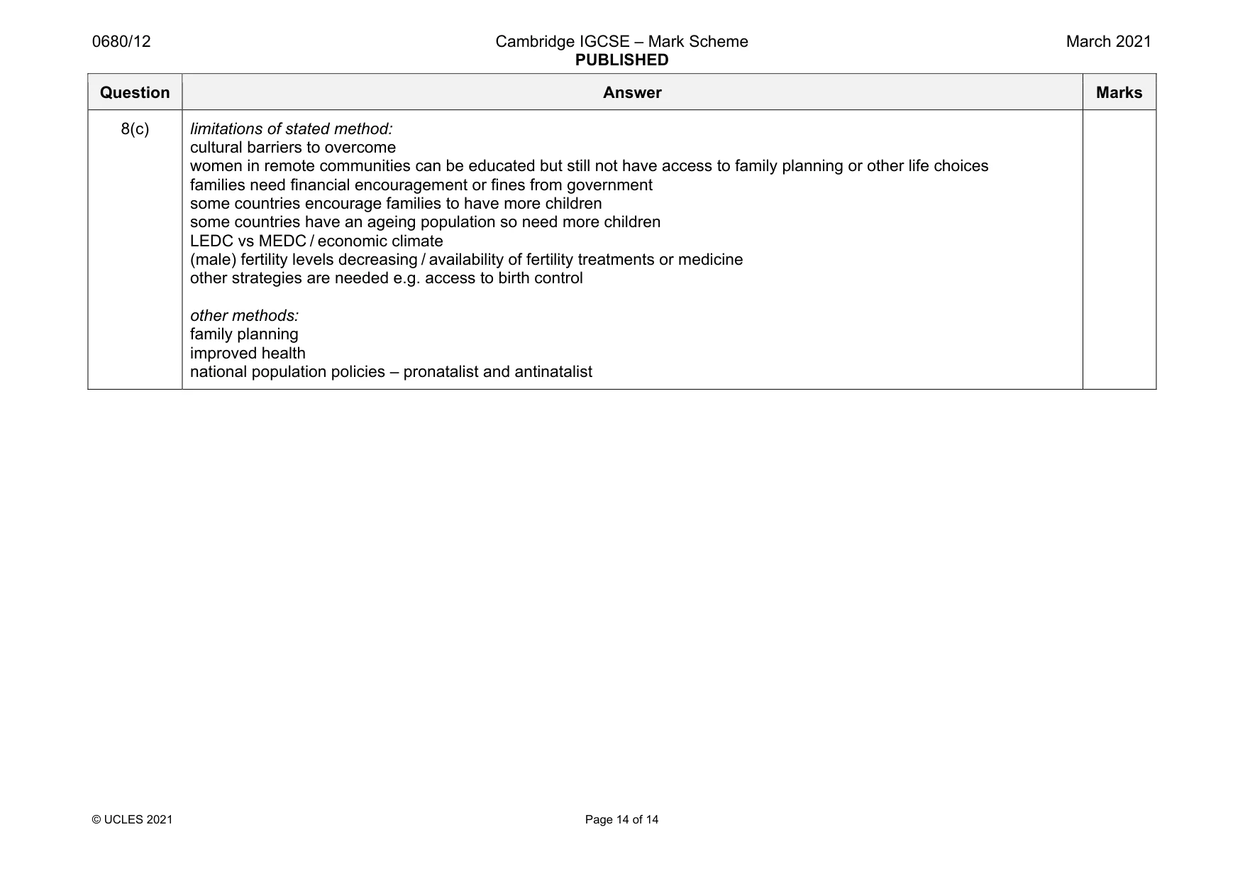 Mark scheme, page 14 of 14
