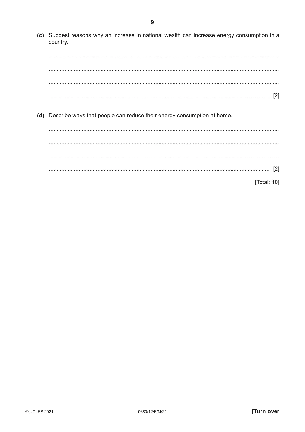 Cambridge IGCSE Environmental Management 0680 2021 Feb/March Paper 1 · Variant 2 question paper, page 9 of 24