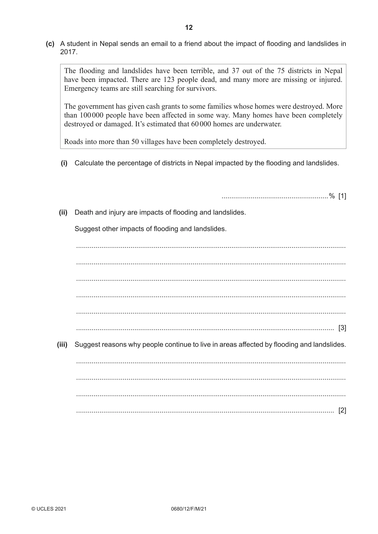 Cambridge IGCSE Environmental Management 0680 2021 Feb/March Paper 1 · Variant 2 question paper, page 12 of 24
