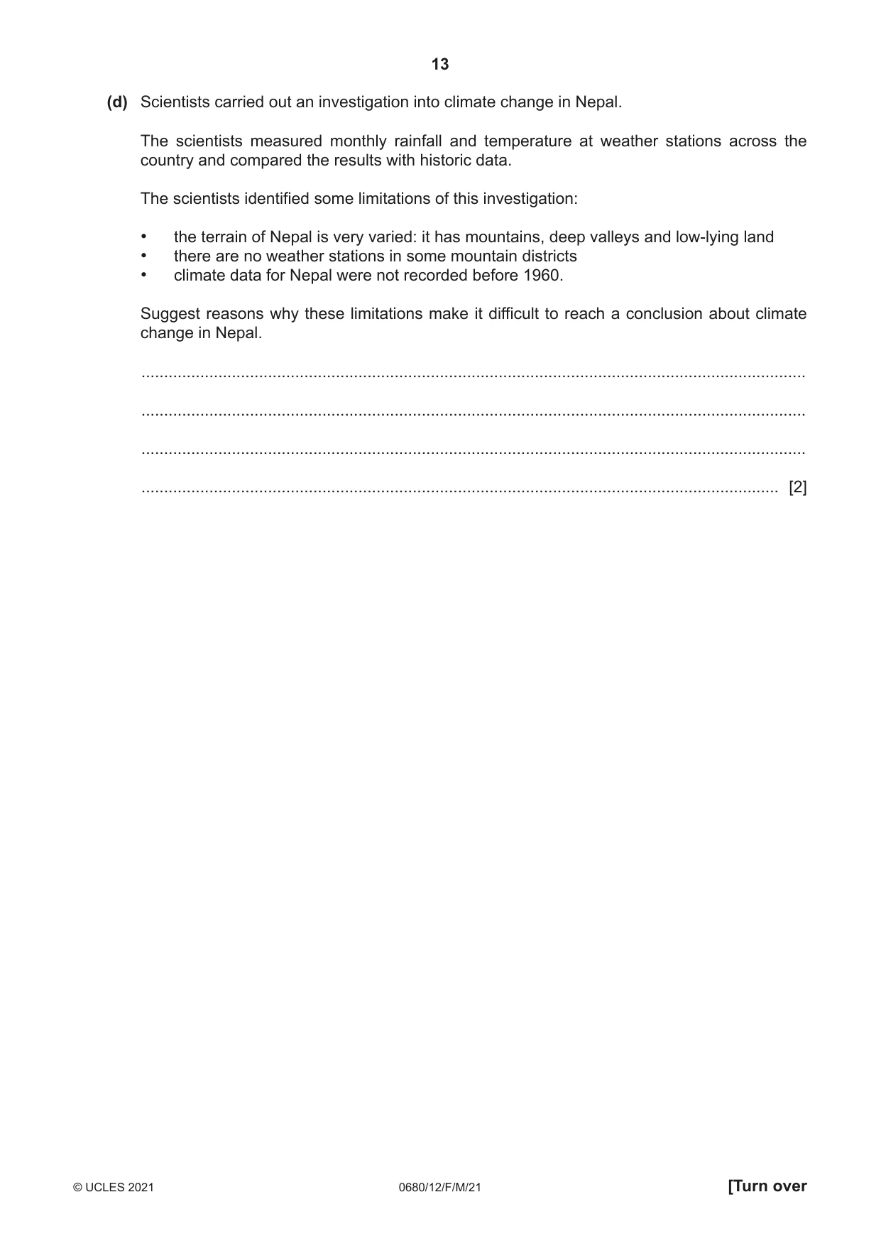 Cambridge IGCSE Environmental Management 0680 2021 Feb/March Paper 1 · Variant 2 question paper, page 13 of 24