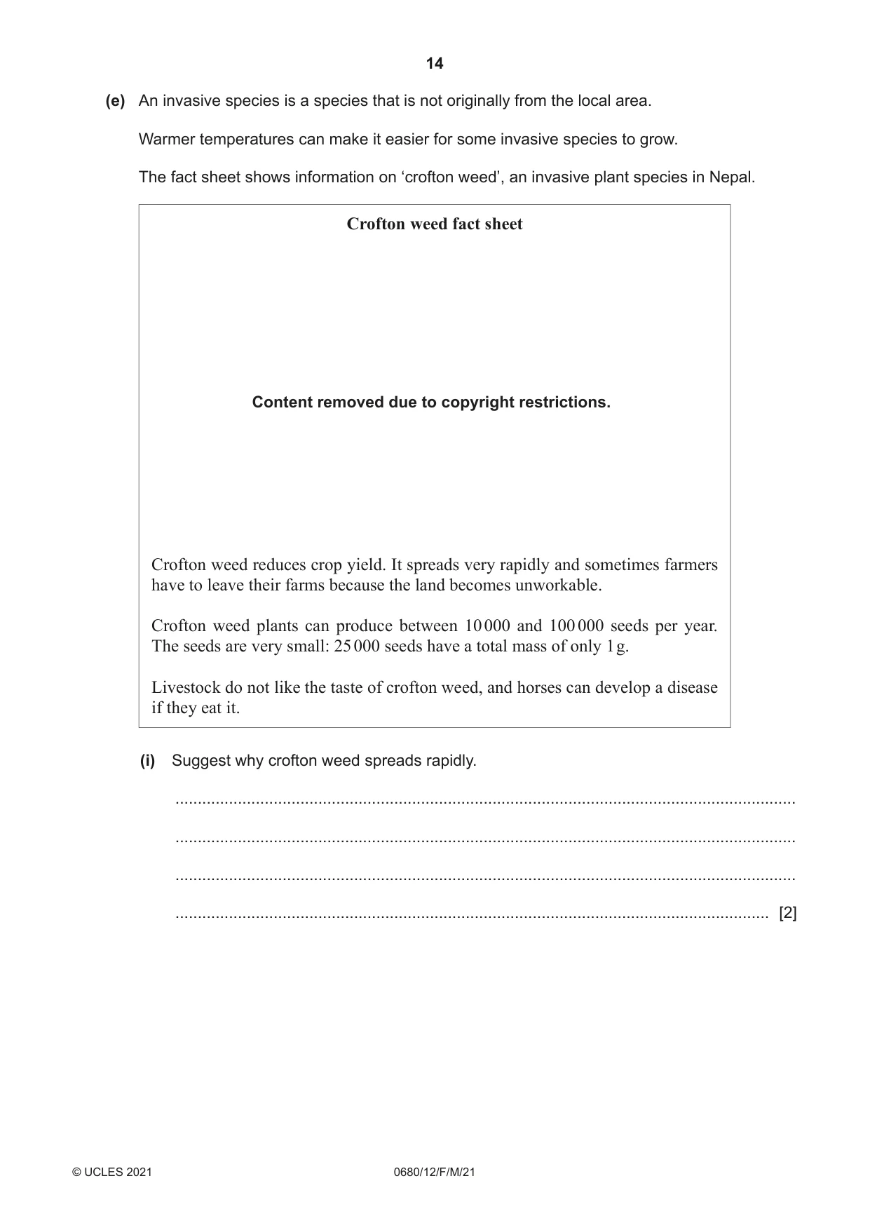 Cambridge IGCSE Environmental Management 0680 2021 Feb/March Paper 1 · Variant 2 question paper, page 14 of 24